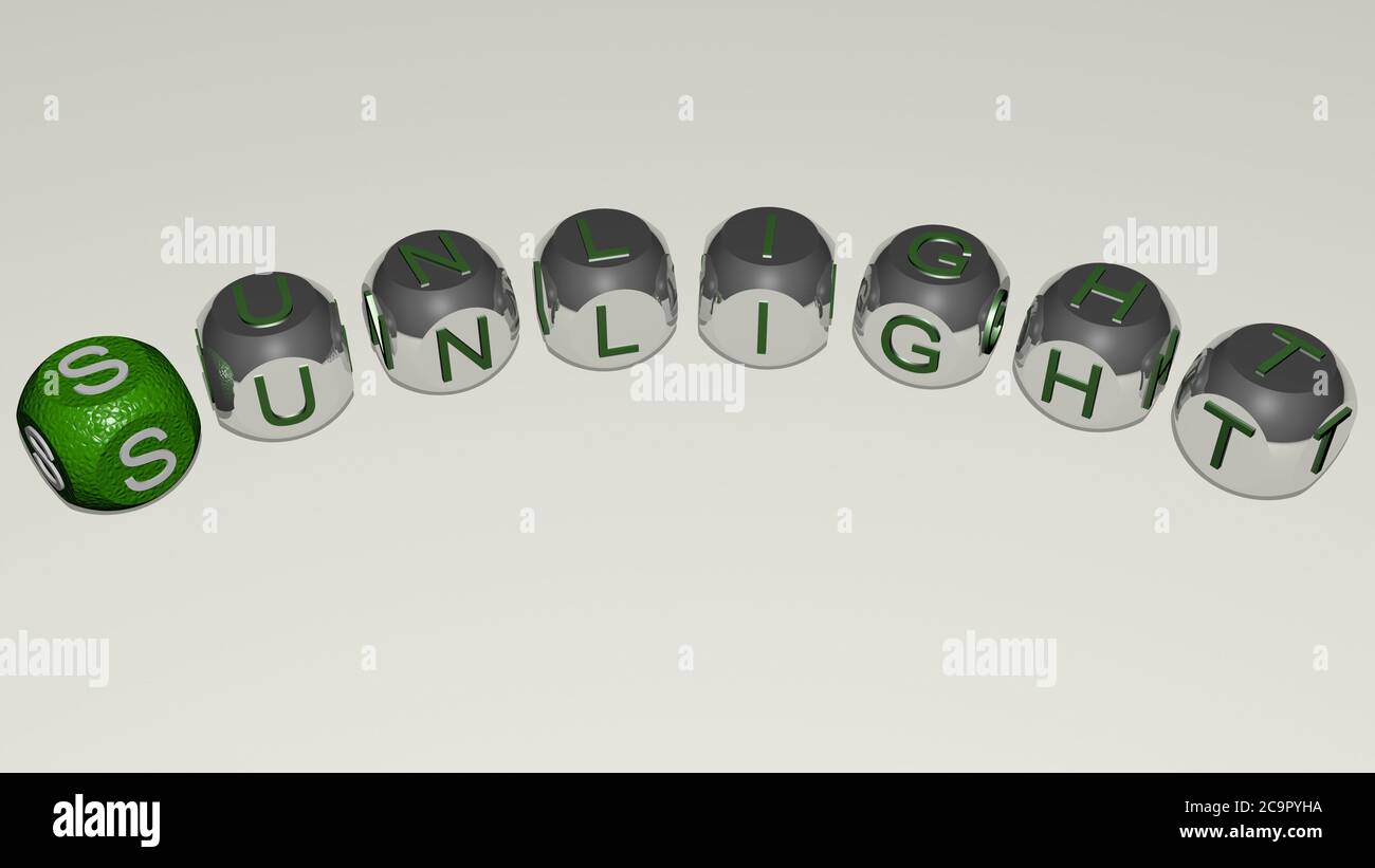 Kombination von SONNENLICHT durch kubische Buchstaben aus der oberen Perspektive gebaut, ausgezeichnet für das Konzept Präsentation. Hintergrund und schön. 3D-Illustration Stockfoto