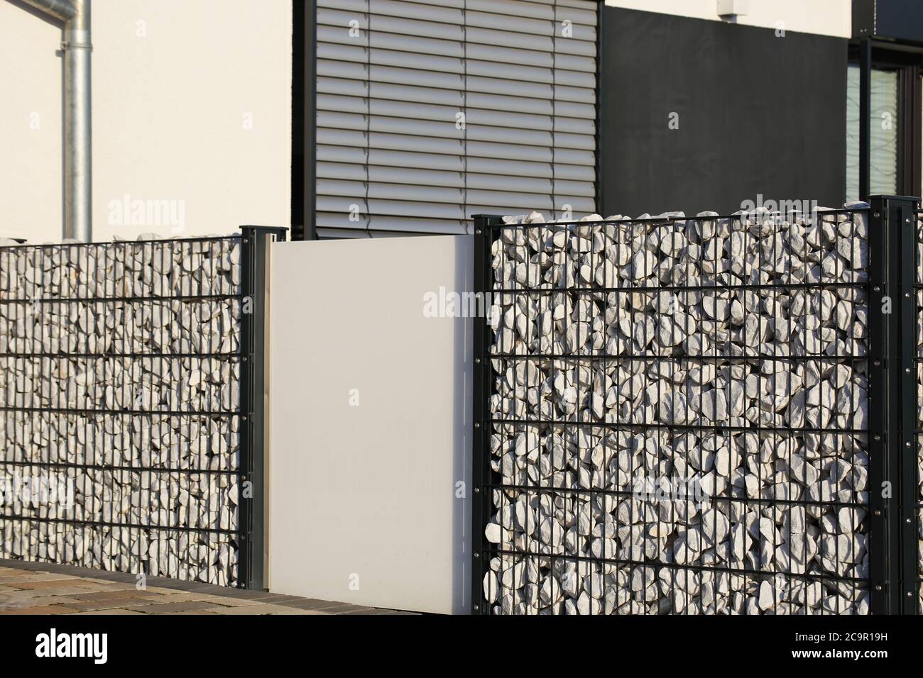 Gabion Zaun Wand Stockfoto
