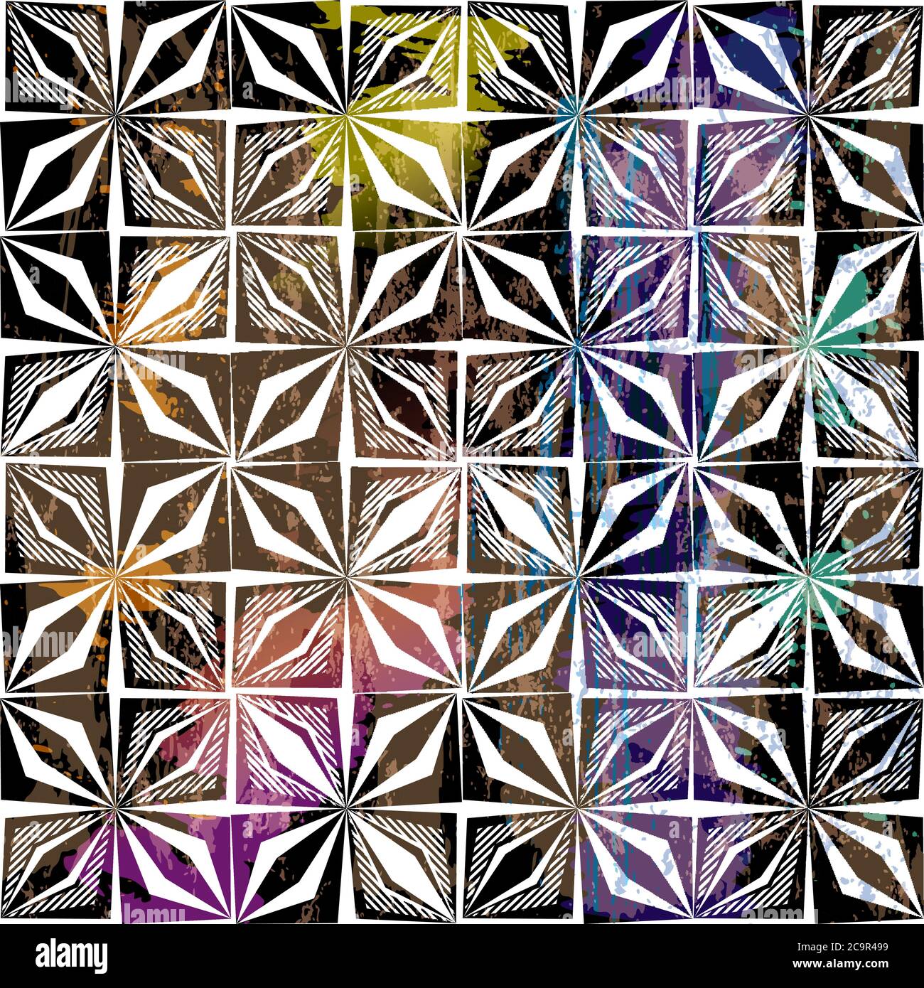 Abstraktes geometrisches Hintergrundmuster, mit Konturen und Spritzern, schwarz und weiß Stock Vektor