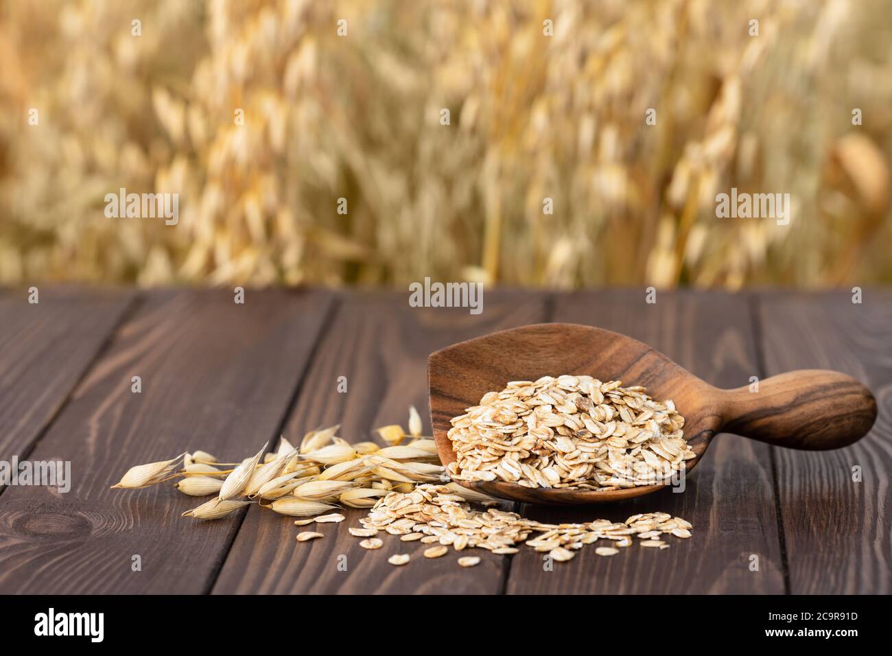 Haferflocken und Feld Stockfoto