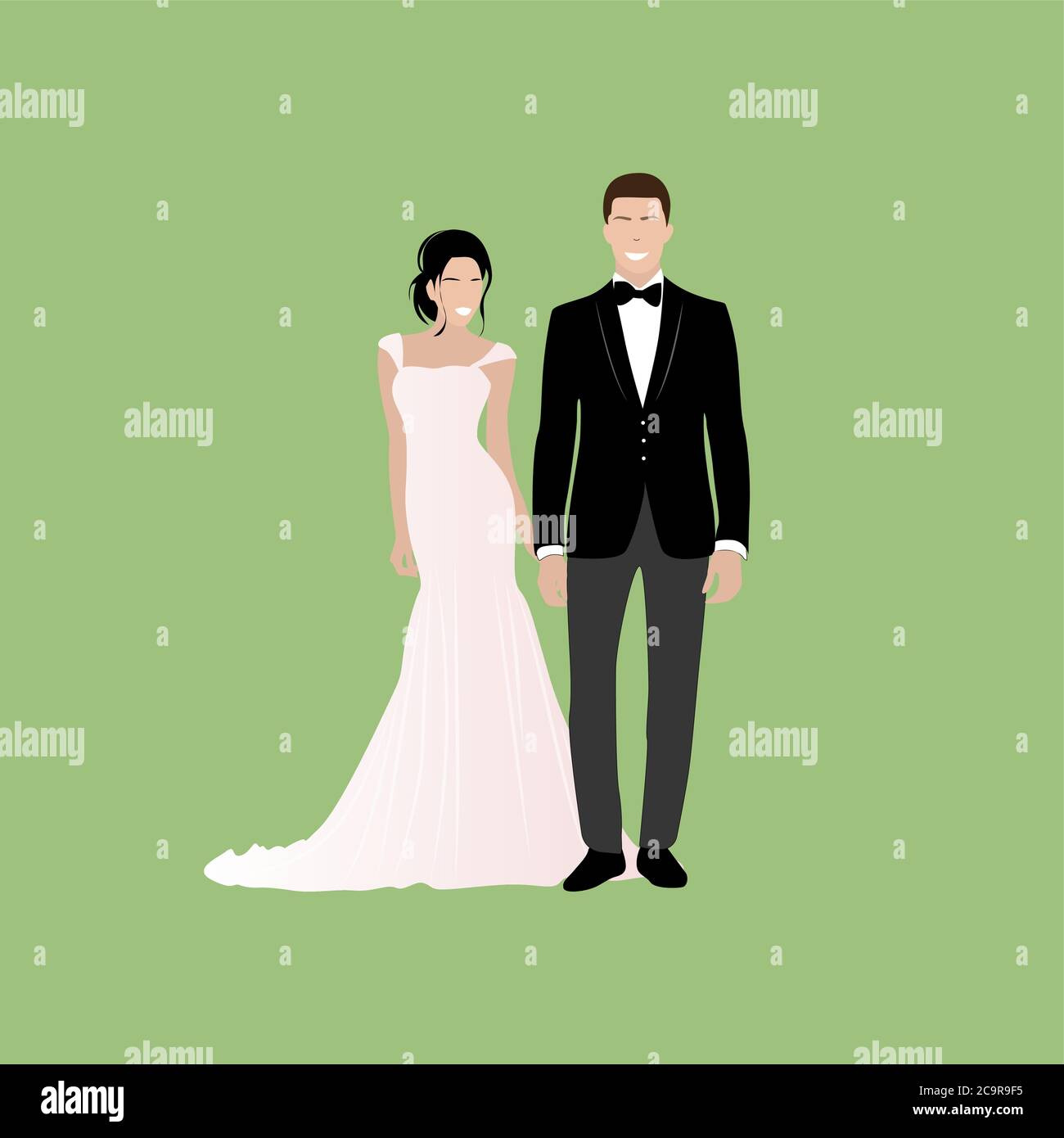 Ehepaar heiraten, glückliche Braut und Bräutigam. Liebe glücklich Hochzeit, Paar Frau und Frau Ehe Illustration Stock Vektor