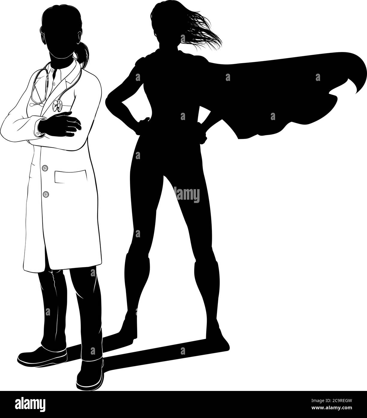 Doctor Woman Hero Silhouette Superhero Shadow Stock Vektor