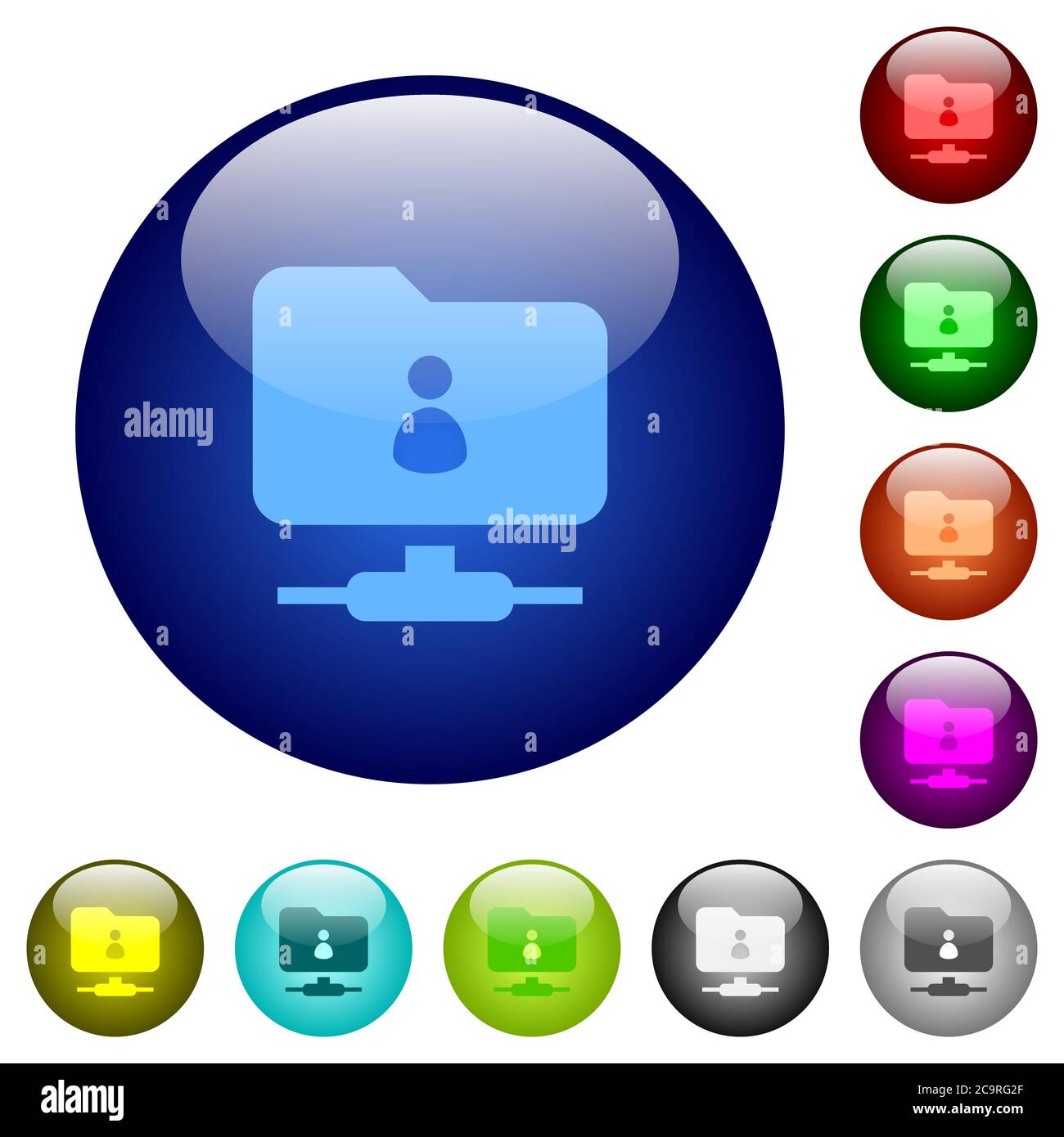 FTP-Verzeichniseigentümer-Symbole auf runden farbigen Glasschaltflächen Stock Vektor