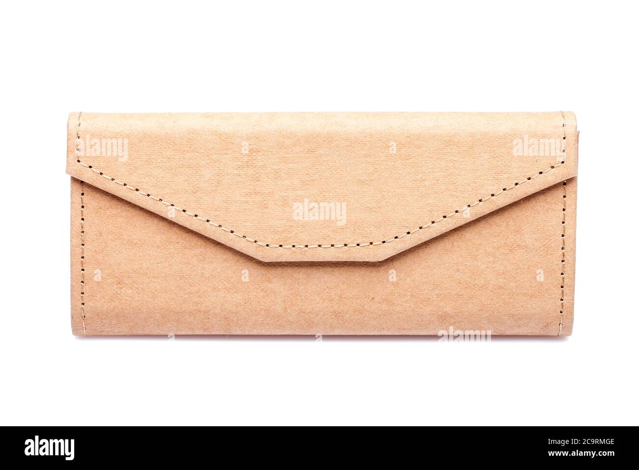 Brillen-Shopping braune Geschenkbox aus Öko-Material, auf weißem Hintergrund, Mockup mit Kopieplatz für Text Vorderansicht. Stockfoto