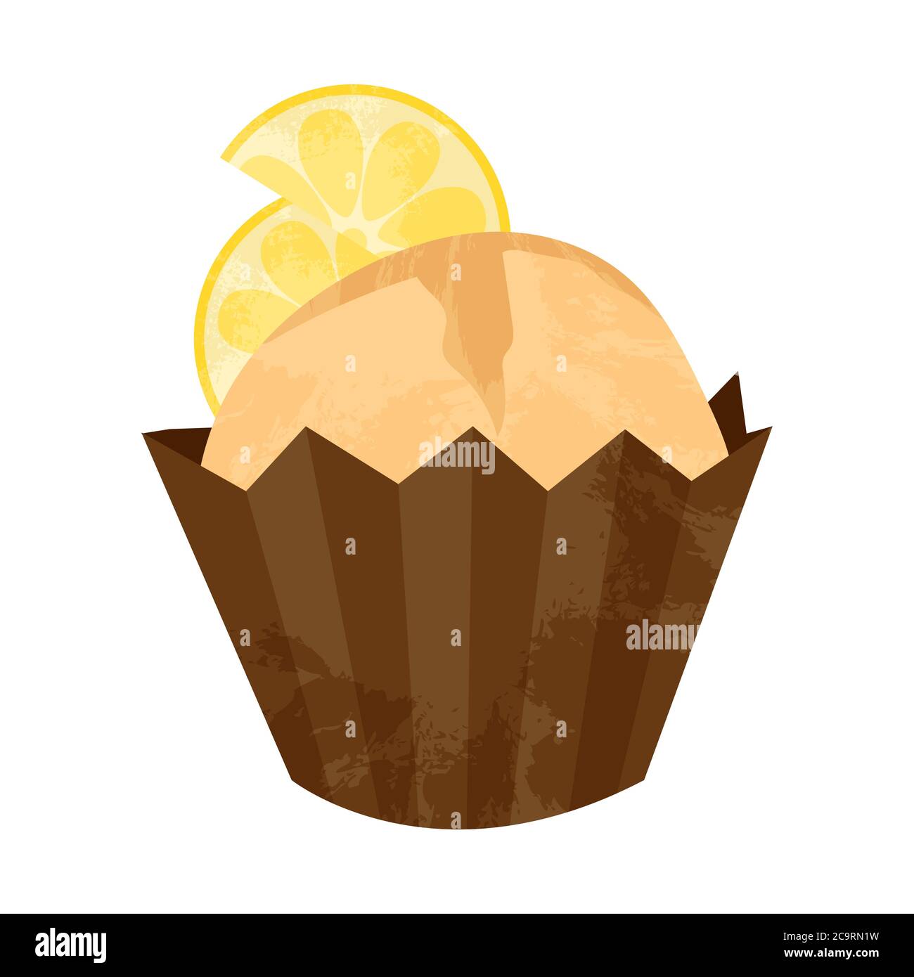 Einhandgezogener Cupcake oder Muffin mit Zitrone. Vektor-Cartoon-Illustration in flachem Design. Element für Grußkarten, Poster, Aufkleber und saisonale Stock Vektor