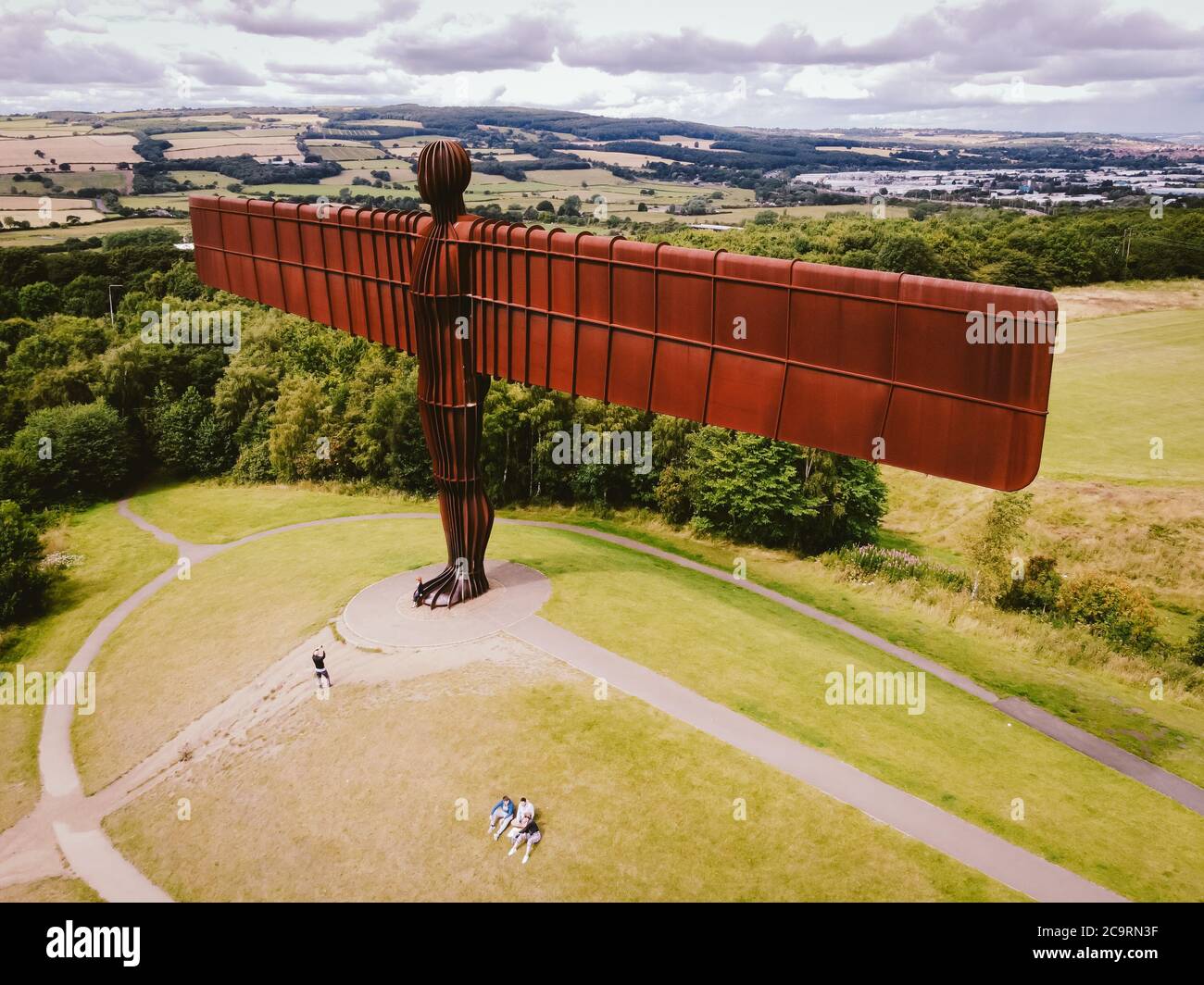 Luftaufnahme des Engels des Nordens, in Gateshead UK. Stockfoto