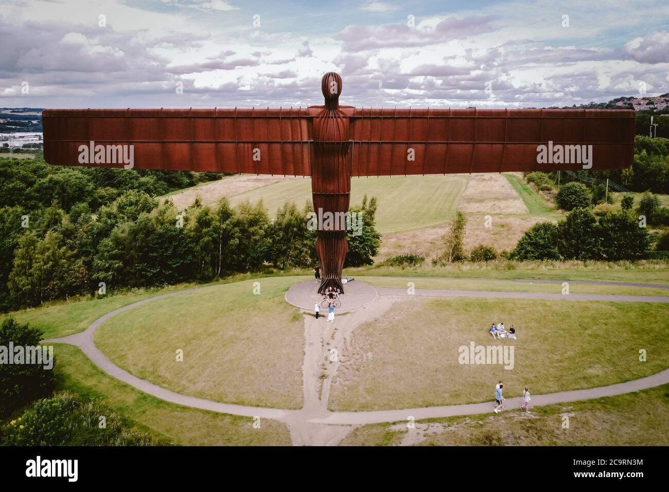 Luftaufnahme des Engels des Nordens, in Gateshead UK. Stockfoto