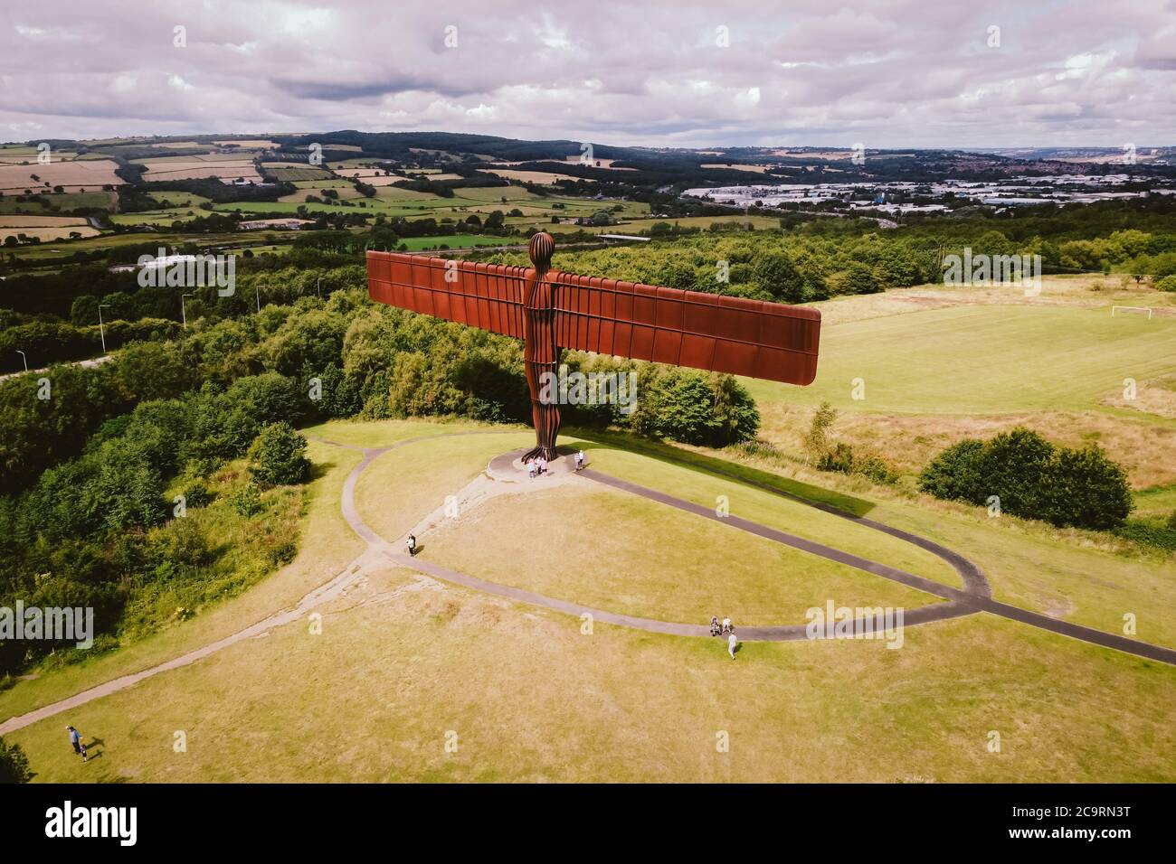 Luftaufnahme des Engels des Nordens, in Gateshead UK. Stockfoto