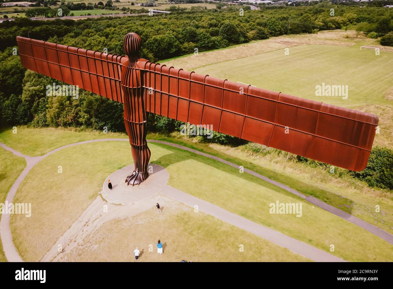 Luftaufnahme des Engels des Nordens, in Gateshead UK. Stockfoto