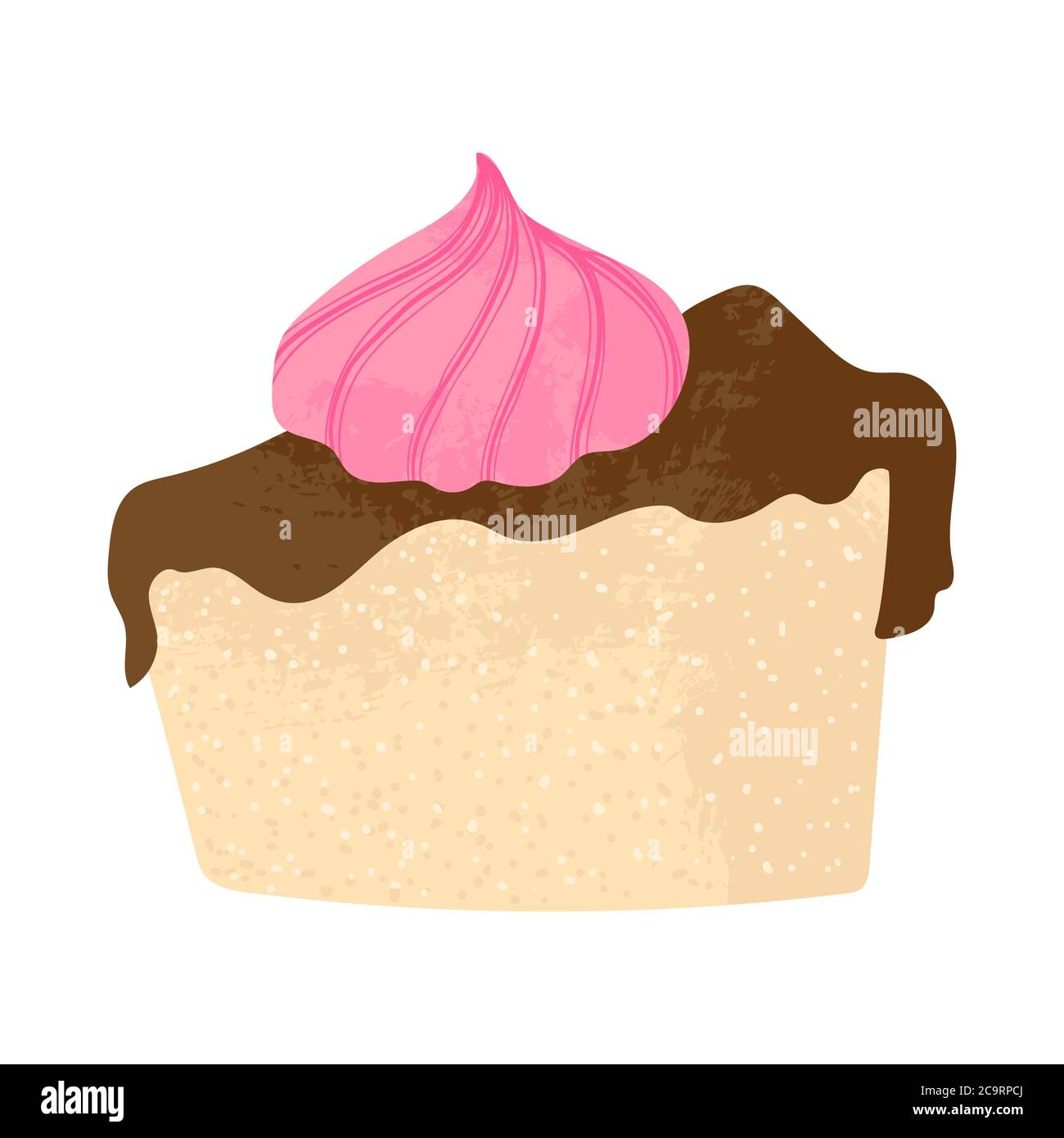 Stück Vanillekuchen mit Schokoladencreme und rosa Meringue Geburtstag lecker backen. Vector flache Cartoons Illustration von leckeren Dessert. Zucker Gourmet pa Stock Vektor
