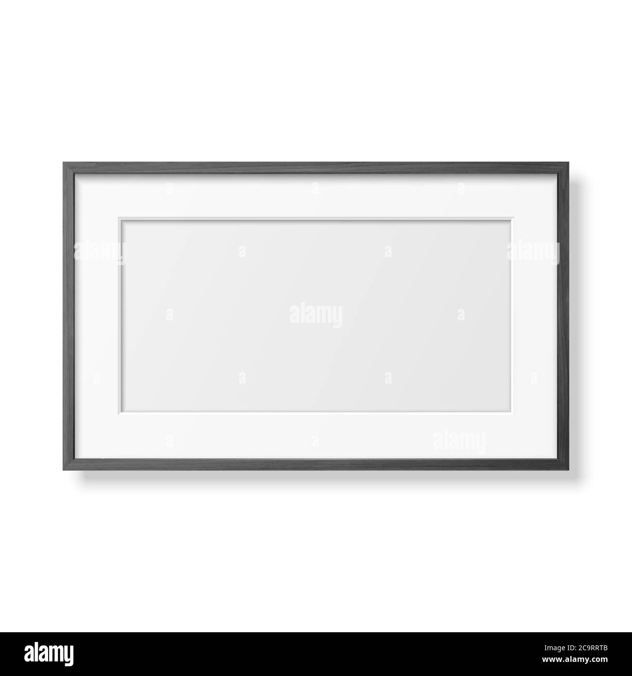 Vektor 3d realistisch Horizontal Schwarz Holz einfach Modern Frame Symbol Nahaufnahme isoliert auf Weiß. Es kann für Präsentationen verwendet werden. Designvorlage für Stock Vektor