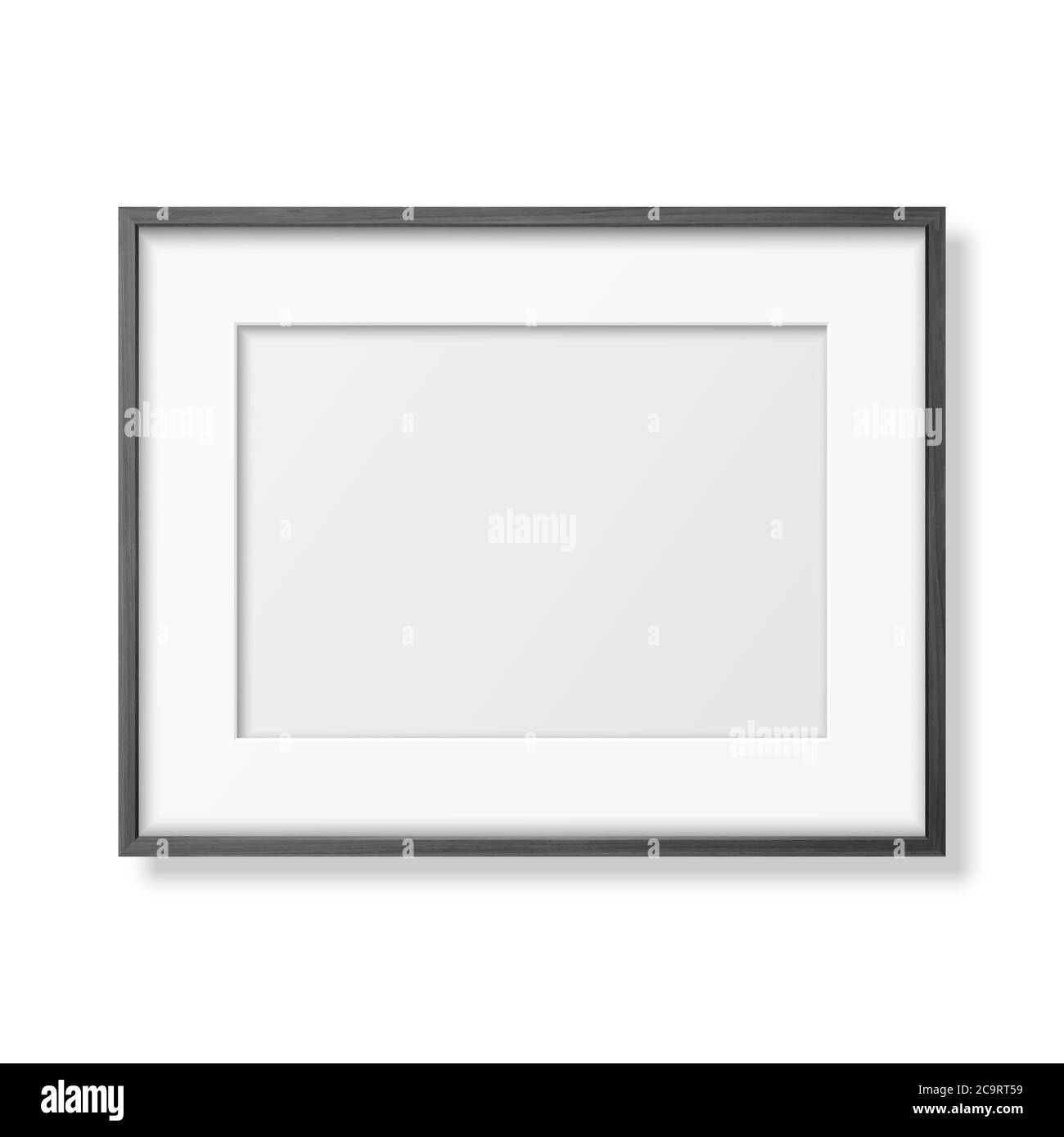 Vektor 3d realistisch Horizontal Schwarz Holz einfach Modern Frame Symbol Nahaufnahme isoliert auf Weiß. Es kann für Präsentationen verwendet werden. Designvorlage für Stock Vektor