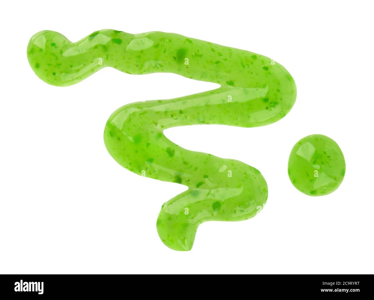 Kiwi-Marmelade Nieselregen isoliert auf weißem Hintergrund. Grüne Marmelade. Draufsicht. Stockfoto