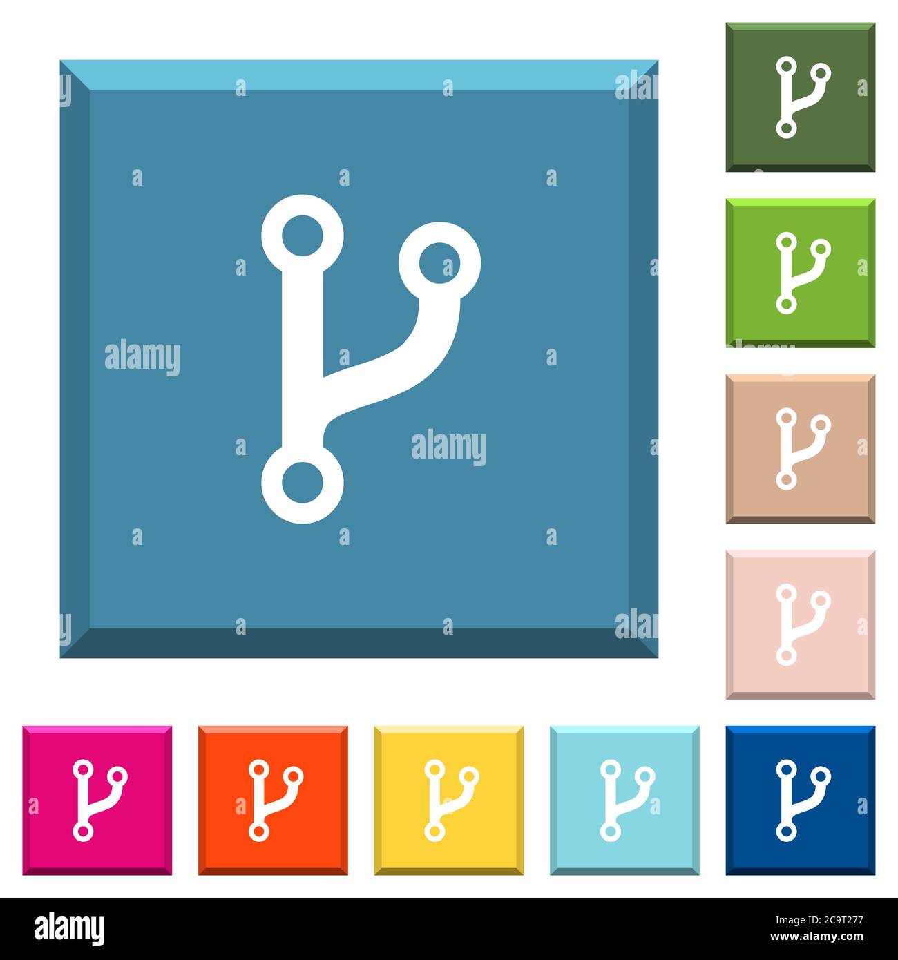 Code Gabel weiße Symbole auf kantigen quadratischen Tasten in verschiedenen trendigen Farben Stock Vektor