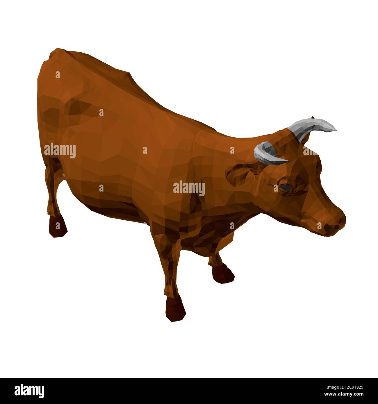 Niedrige poly braune Kuh. Isometrische Ansicht. 3D. Vektorgrafik. Stock Vektor