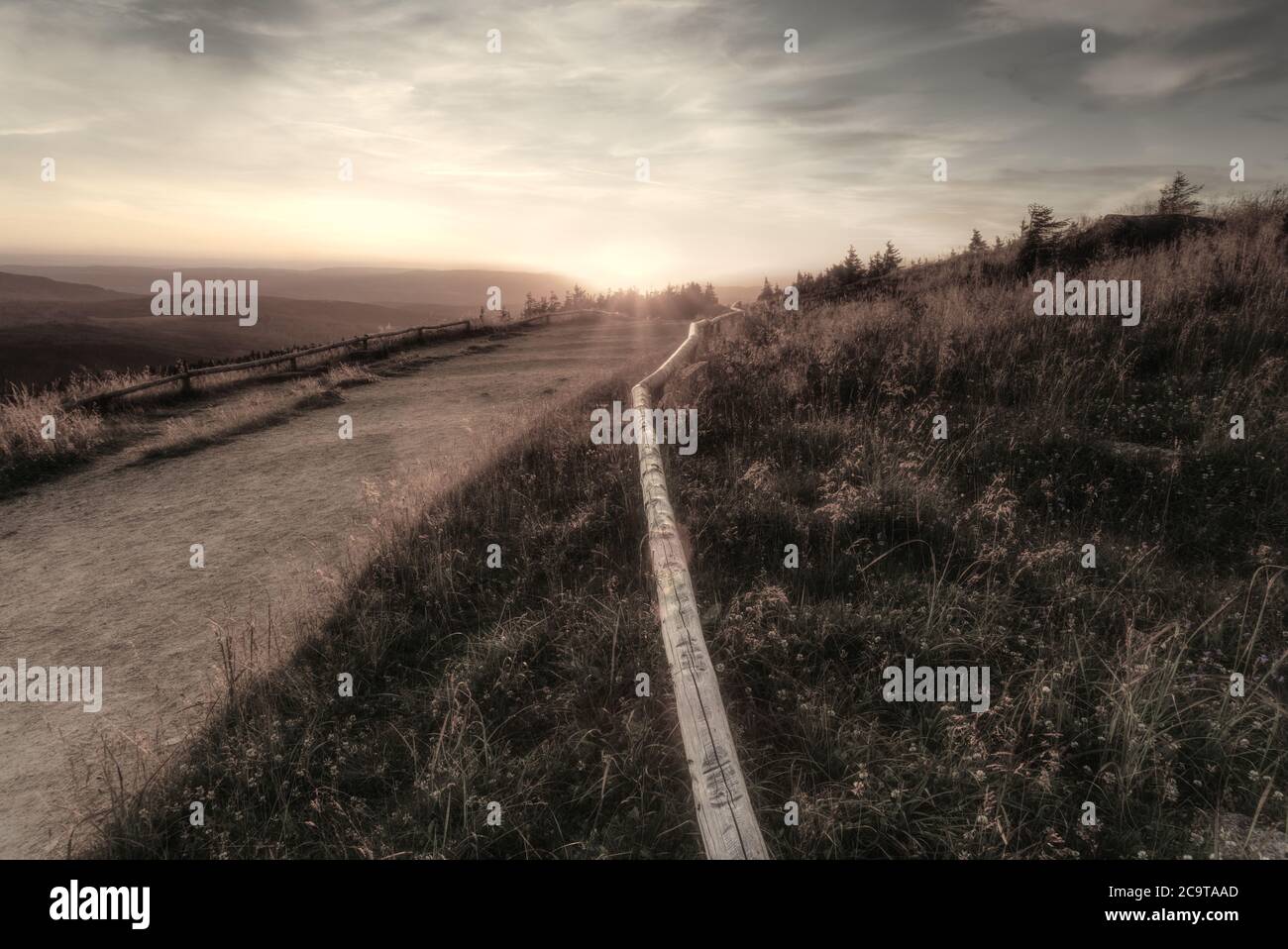 Weg ins Licht. Spirituelle Landschaft Hintergrund, Konzept der psychischen Depression und Trauer. Stockfoto