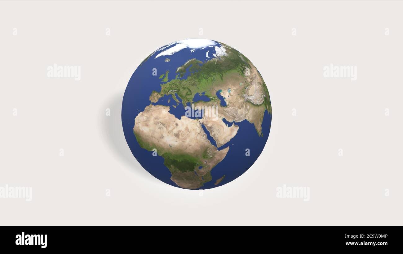 3d Rendern Planet Erde Globus auf weißem Hintergrund Stockfoto