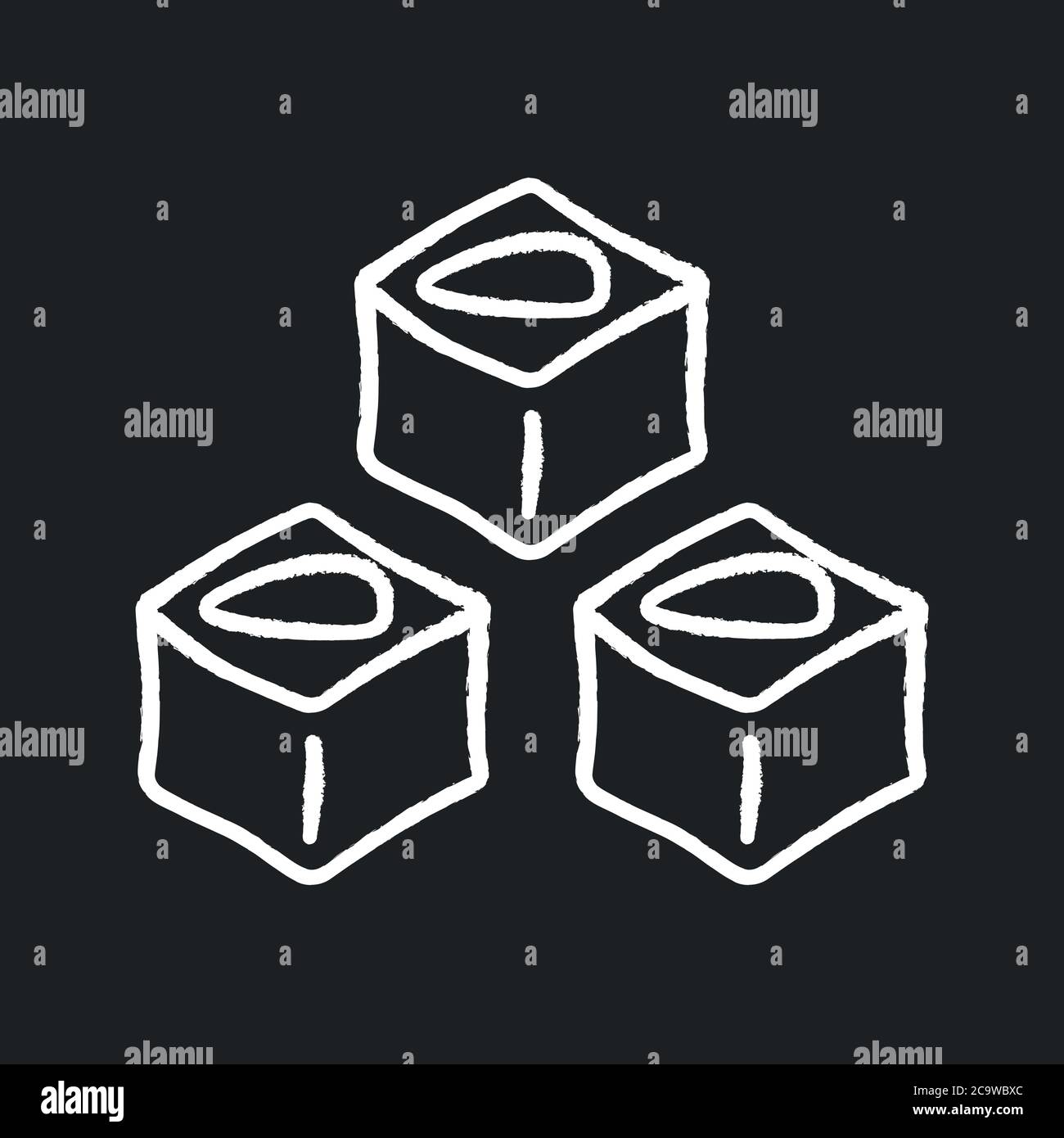 Lokum Kreide weißes Symbol auf schwarzem Hintergrund. Türkisches Vergnügen. Traditionelle arabische Konfektion. Nationale Küche der Türkei. Köstliche orientalische Süßigkeiten. Iso Stock Vektor