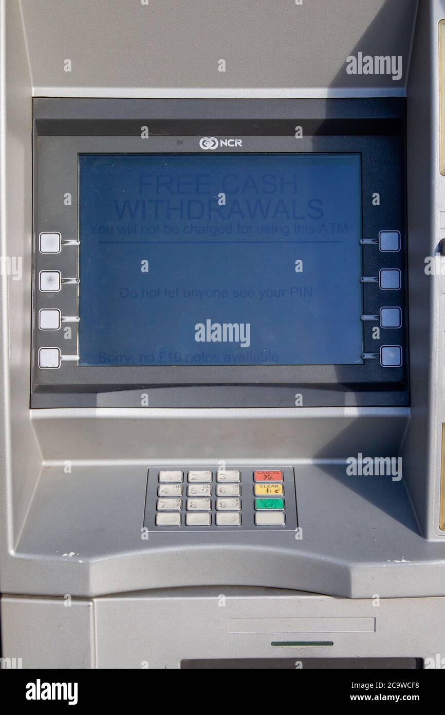 Die Vorderseite eines CHAP Point-Geräts oder Geldautomaten, auf dem die Tastatur und der Bildschirm angezeigt werden Stockfoto