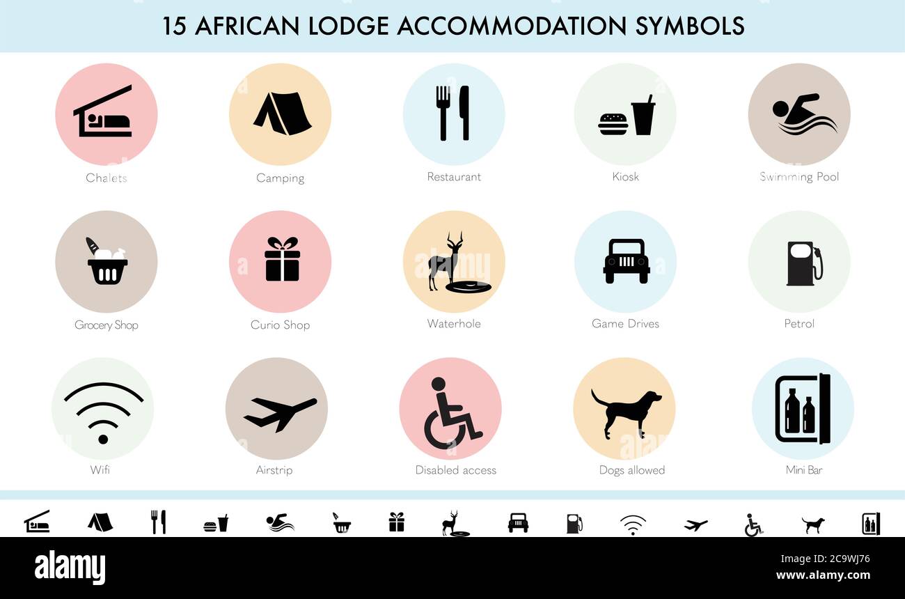 Afrikanische Lodge Unterkunft Symbole Stock Vektor