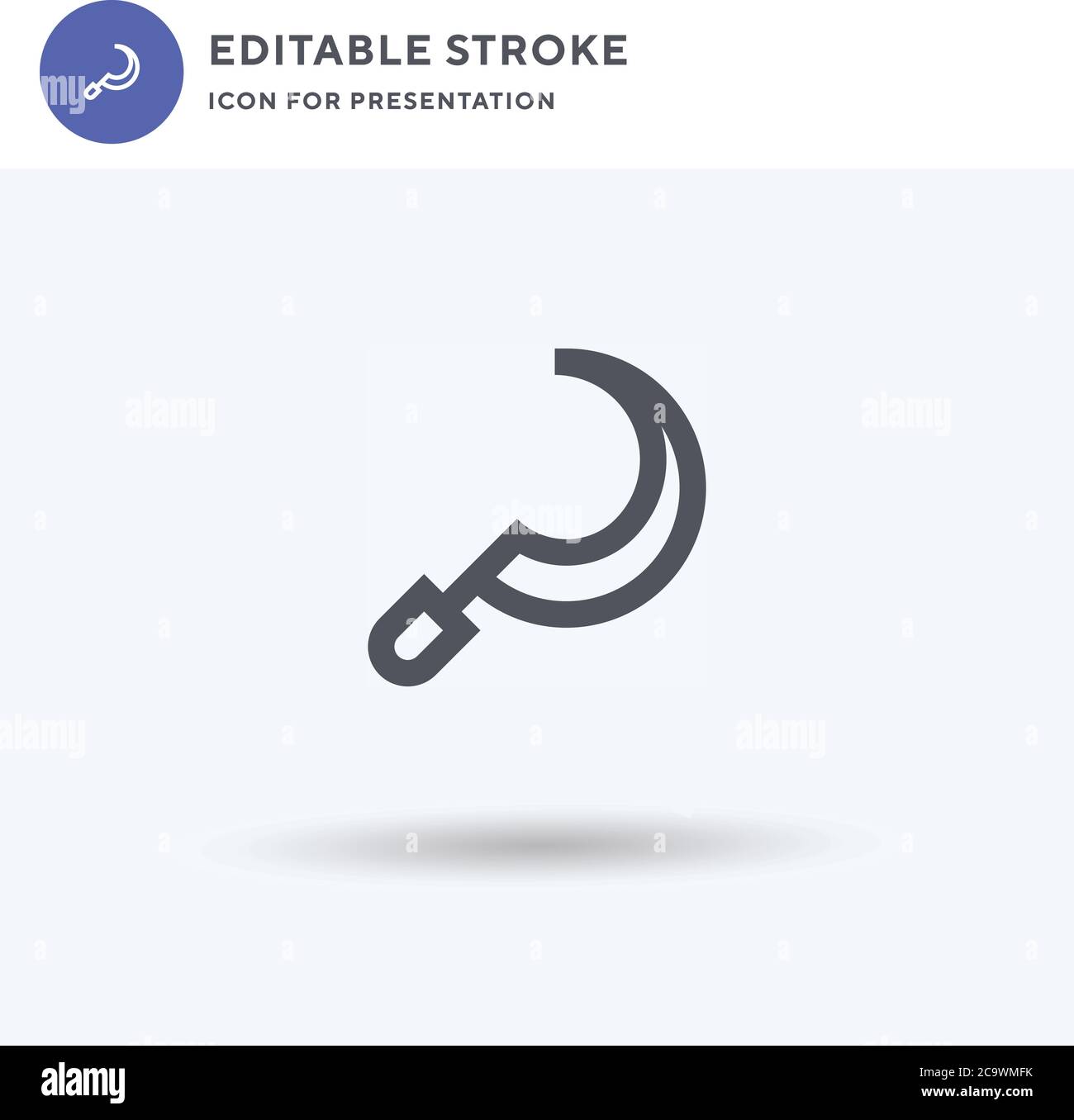 Sichel-Symbolvektor, gefülltes flaches Zeichen, solides Piktogramm isoliert auf weiß, Logo-Illustration. Sichelsymbol für die Präsentation. Stock Vektor