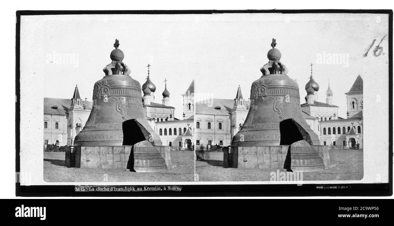 Ferrier P.F. & Soulier, J. Lévy SR Nr. 5115 La cloche d Ivan-Vélik au Kremlin, à Moscoy. Stereo-Fotografie auf Glasplatte um 1865. Stockfoto