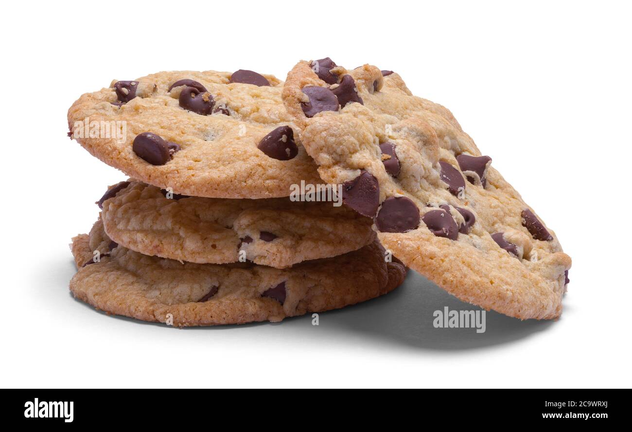 Choclate Chip Cookies Haufen isoliert auf Weiß. Stockfoto