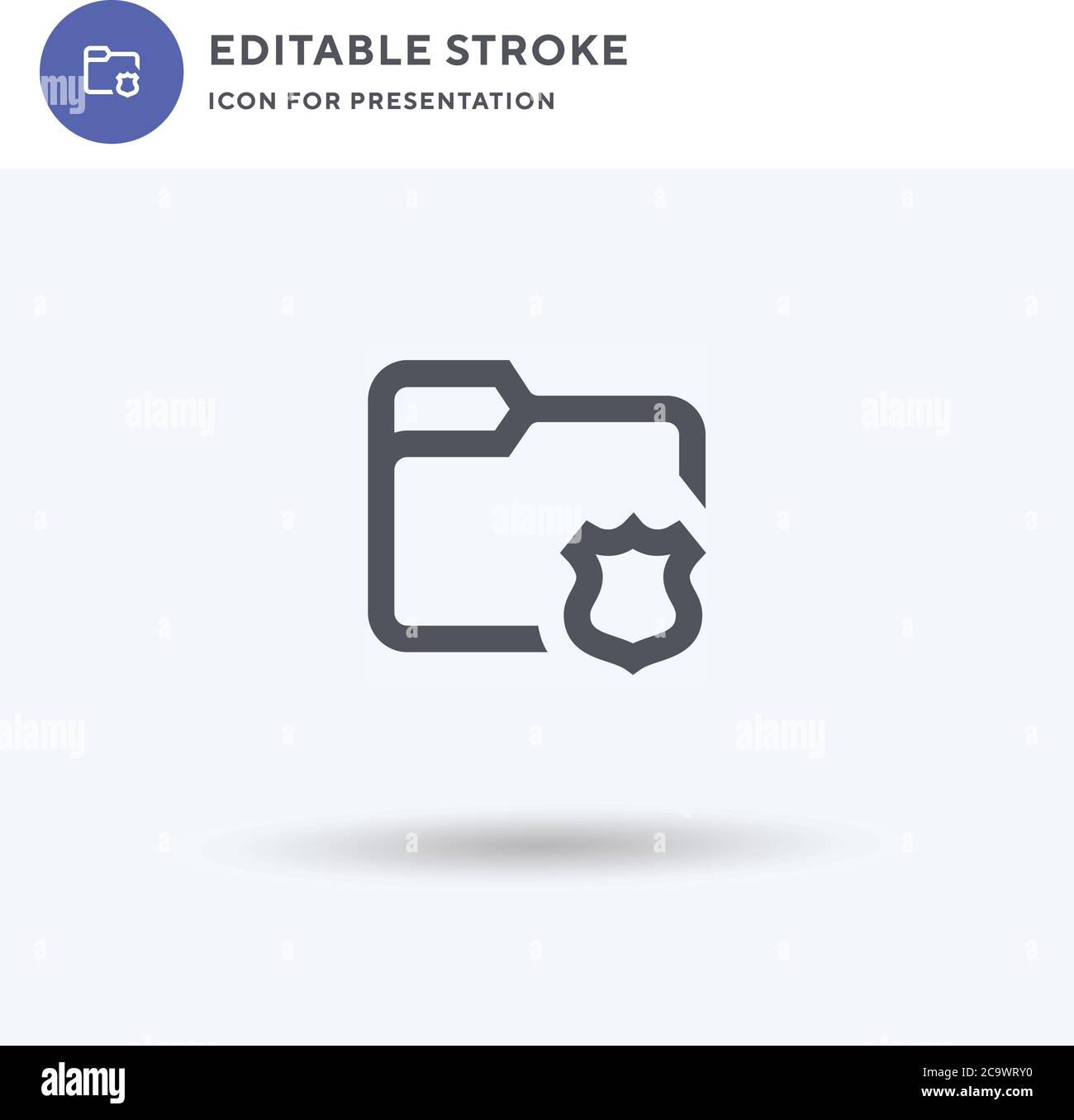 Police File Icon Vektor, gefüllt flache Zeichen, solide Piktogramm isoliert auf weiß, Logo-Illustration. Polizeidatei-Symbol für die Präsentation. Stock Vektor