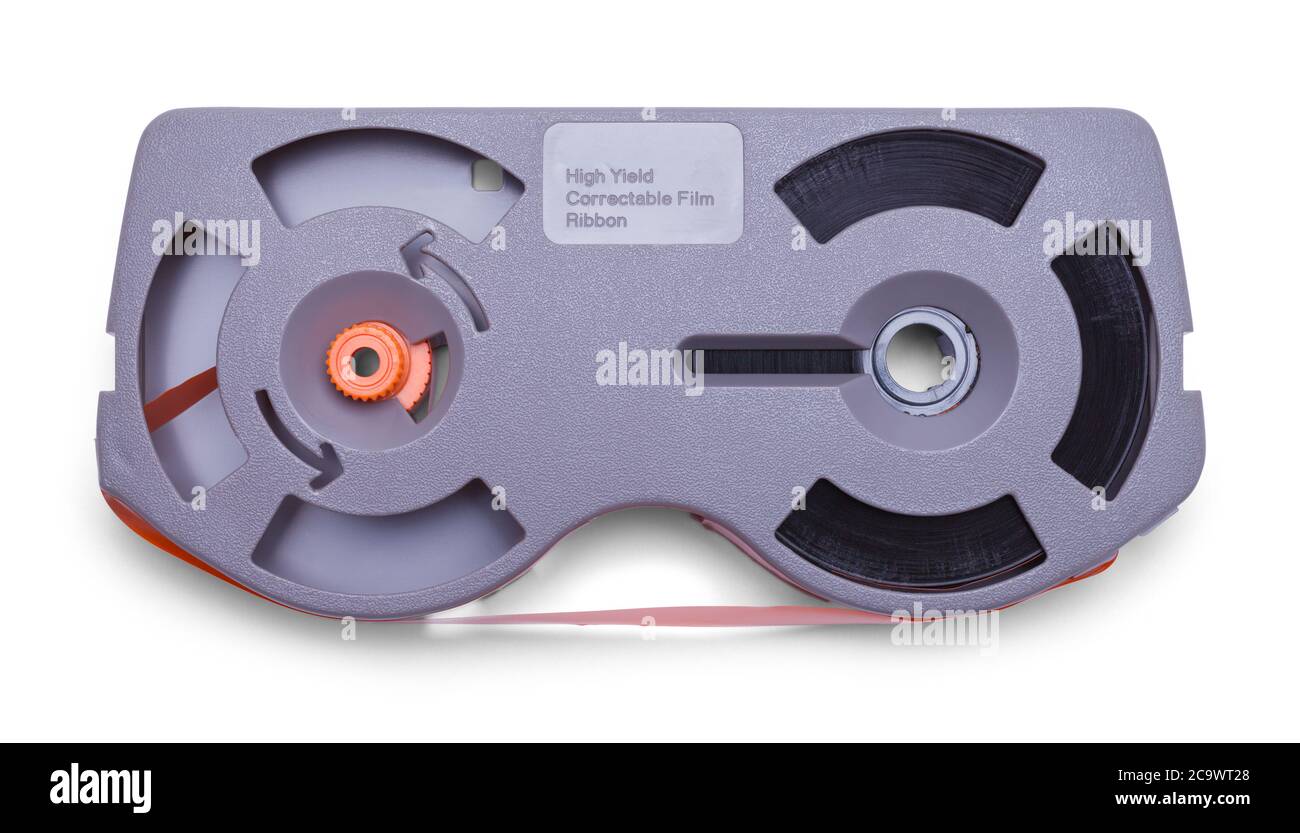Computer korrigierbares Filmband isoliert auf Weiß. Stockfoto