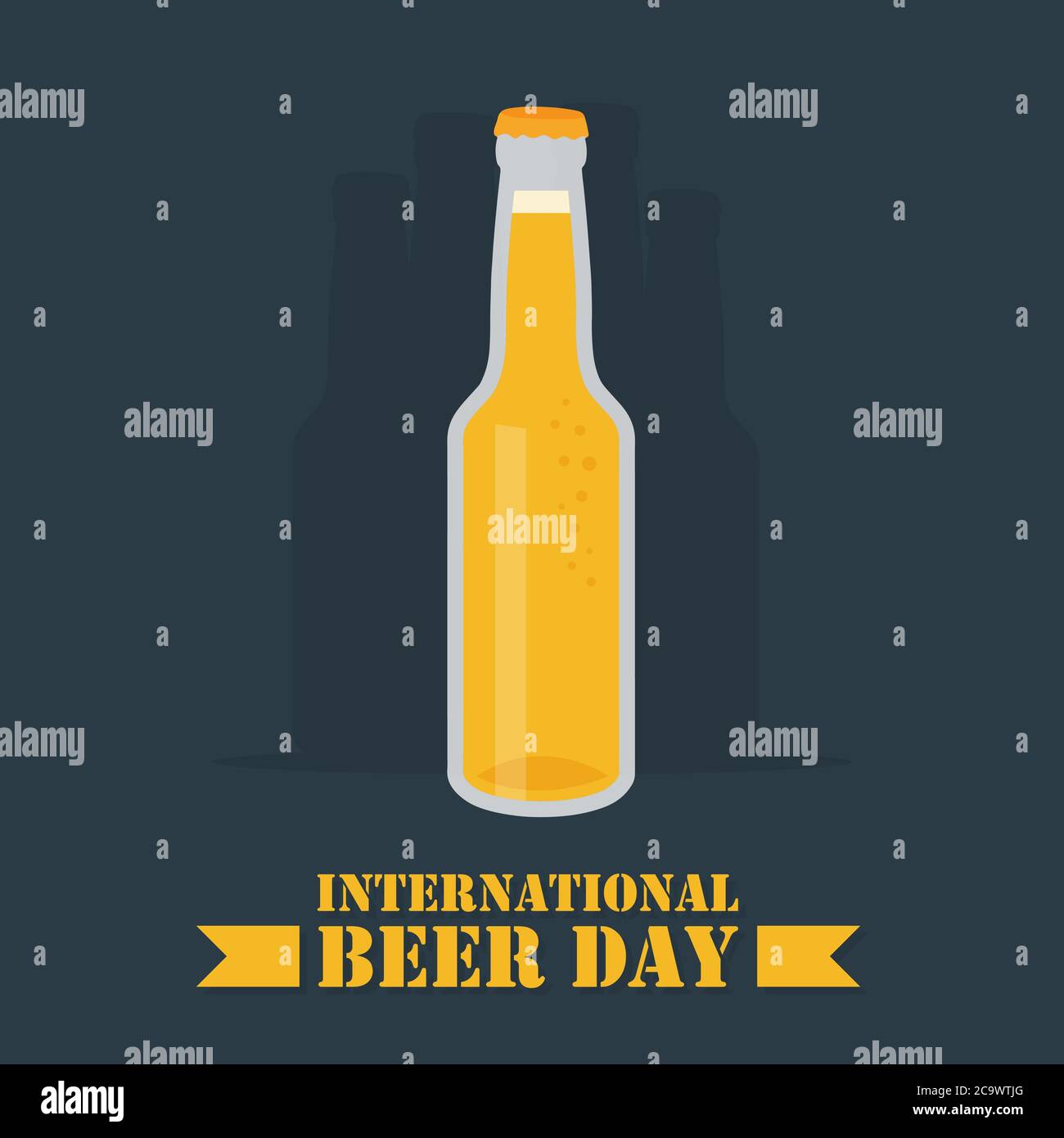 International Beer Day Poster, Bierflaschen, flache Illustration, Vektor Stock Vektor