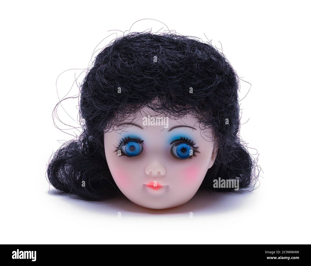 Spielzeug Puppe Kopf isoliert auf weißem Hintergrund. Stockfoto