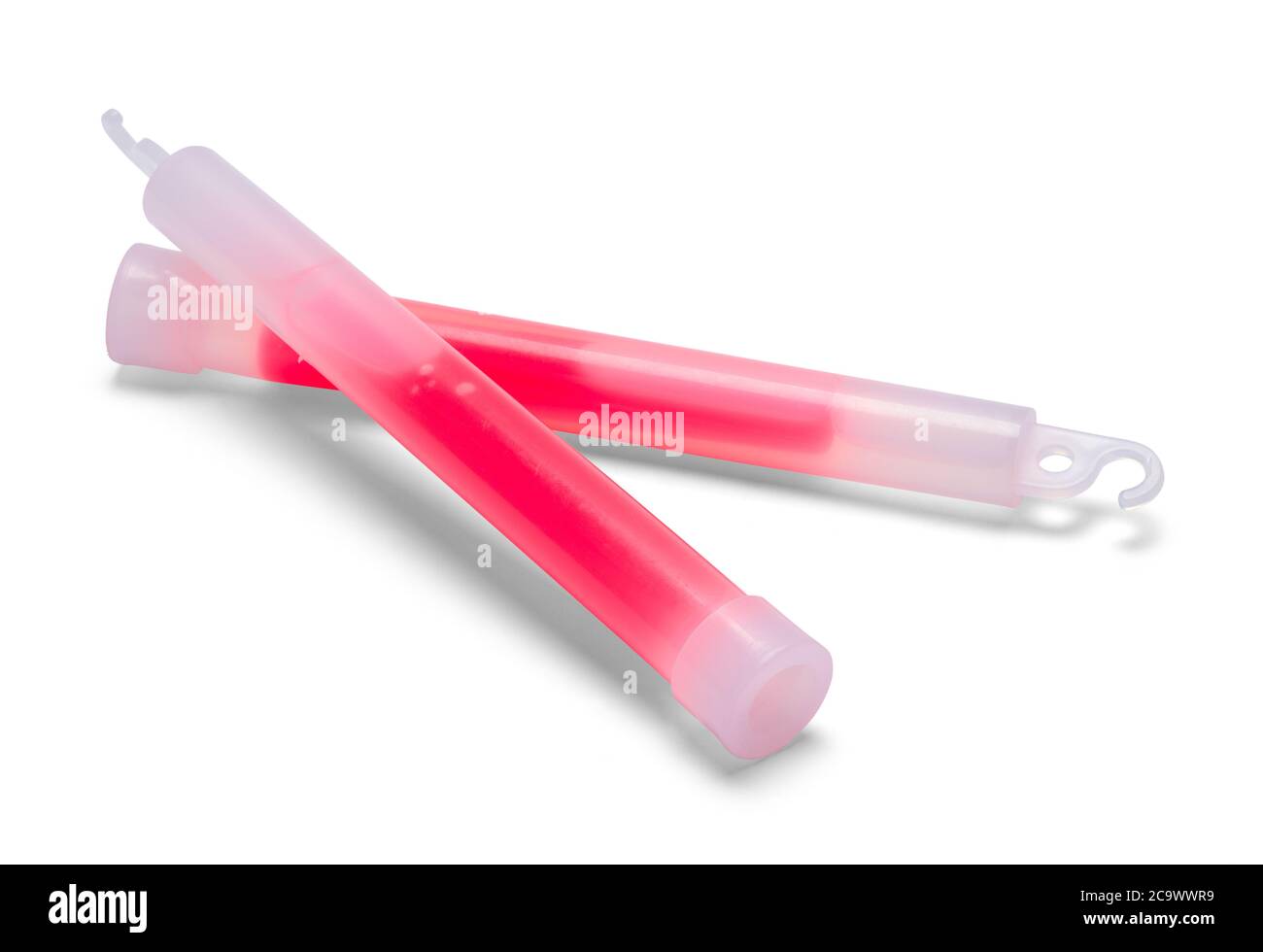 Zwei rosa Glow Sticks isoliert auf Weiß. Stockfoto