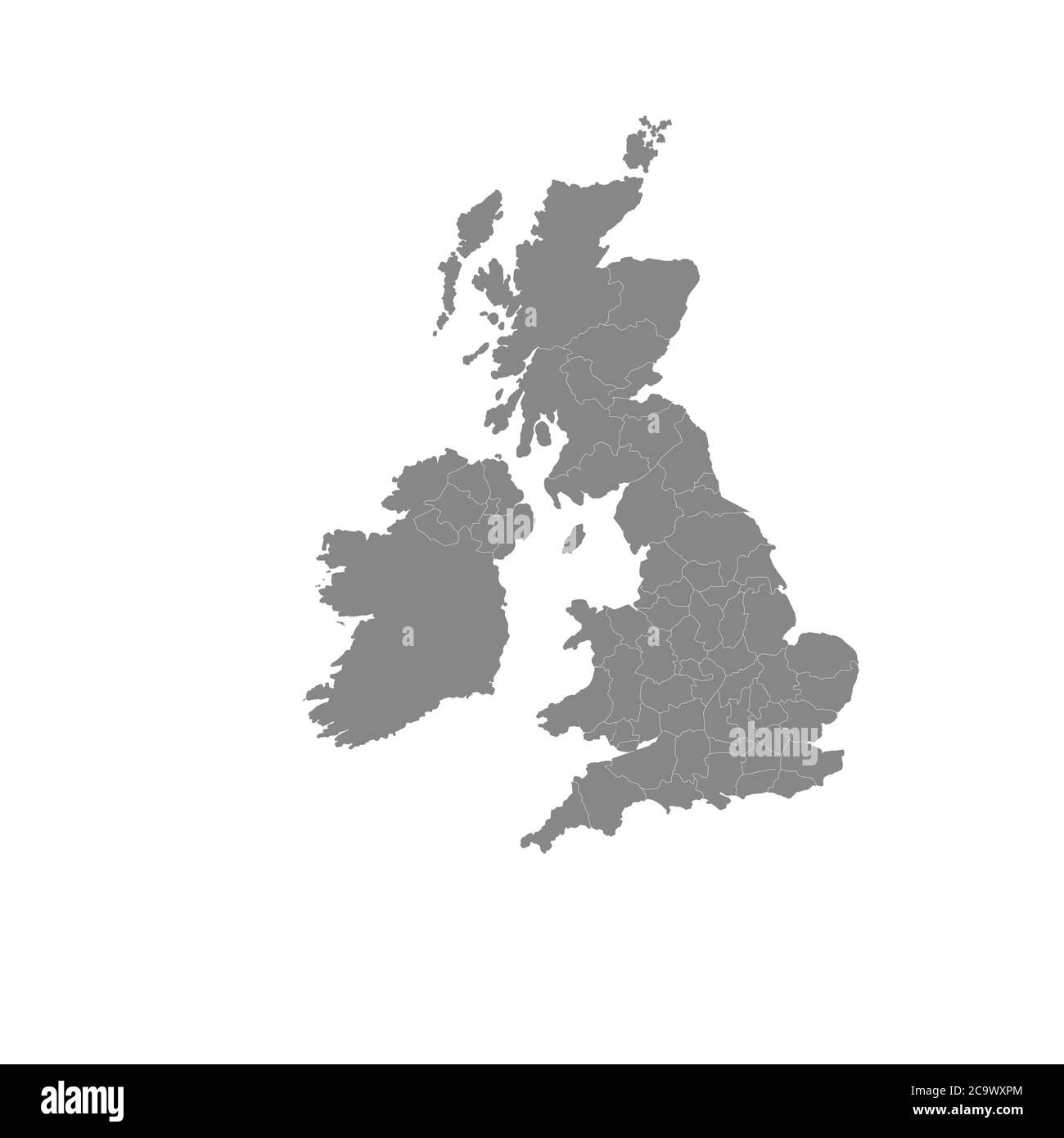 Die Grossbritannien Karte in grau auf weißem Hintergrund Stock Vektor