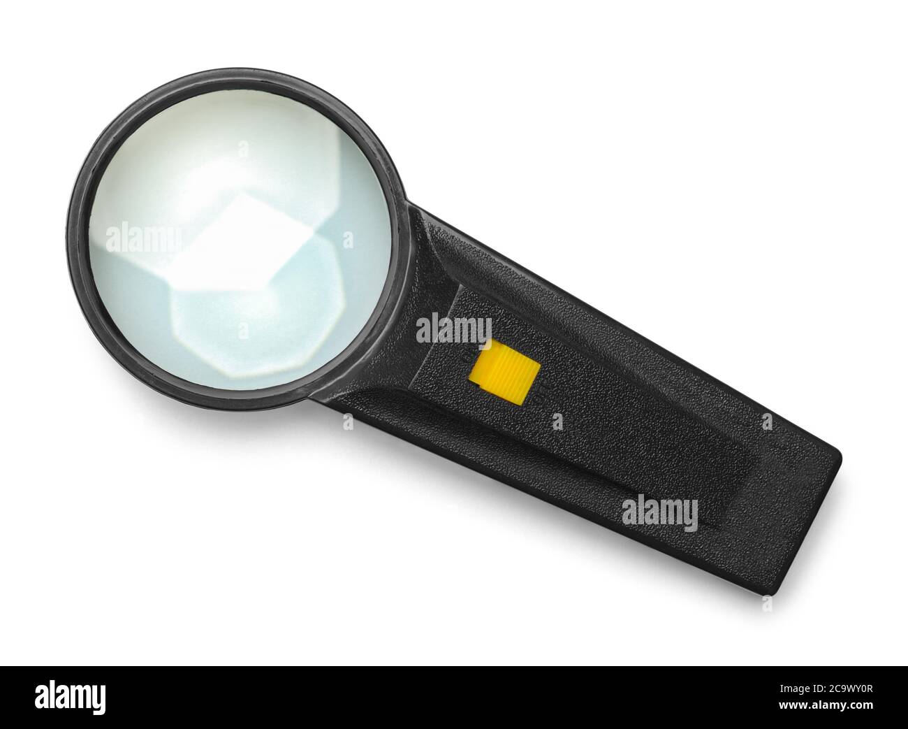 Lupe mit Lichtschalter isoliert auf Weiß. Stockfoto