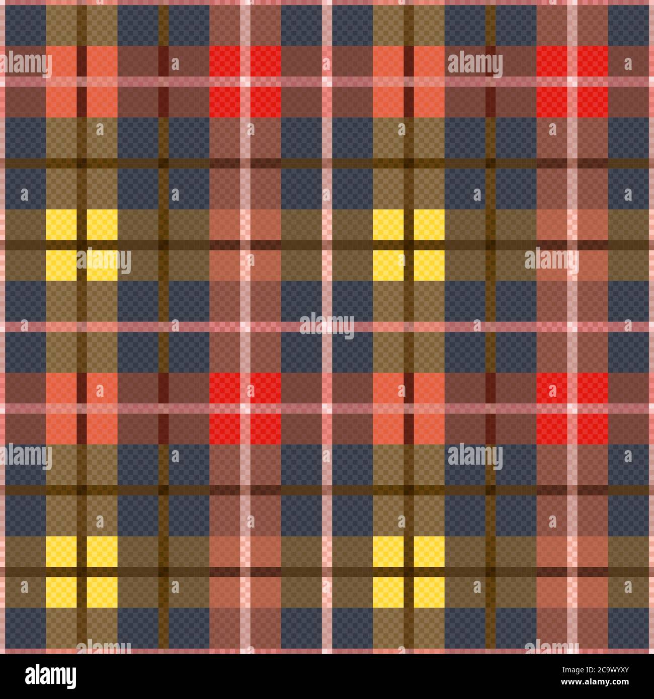 Tartan Scottish gedeckte nahtlose Muster in gedämpftem Blau, Khaki, Gelb, Rot und Orange Farben, Textur für Flanell Shirt, Karo, Tischdecken, Kleidung, blan Stock Vektor