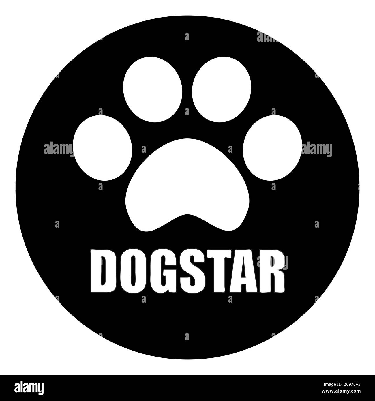 DogStar schwarzes rundes Logo mit Textfläche. Haustiere Pfotenabzeichen. Geometrisches Tieretikett isoliert. Vektor-Banner für Zoo-Geschäft. Einfacher witziger Aufkleber. Stock Vektor