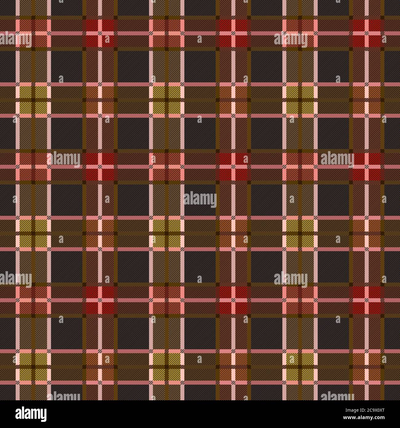 Tartan Scottish gedeckte nahtlose Muster in gedämpften Blau-, Khaki-, Gelb- und Rottönen mit diagonalen Linien, Textur für Flanellhemd, Karo, Tischdecken, c Stock Vektor