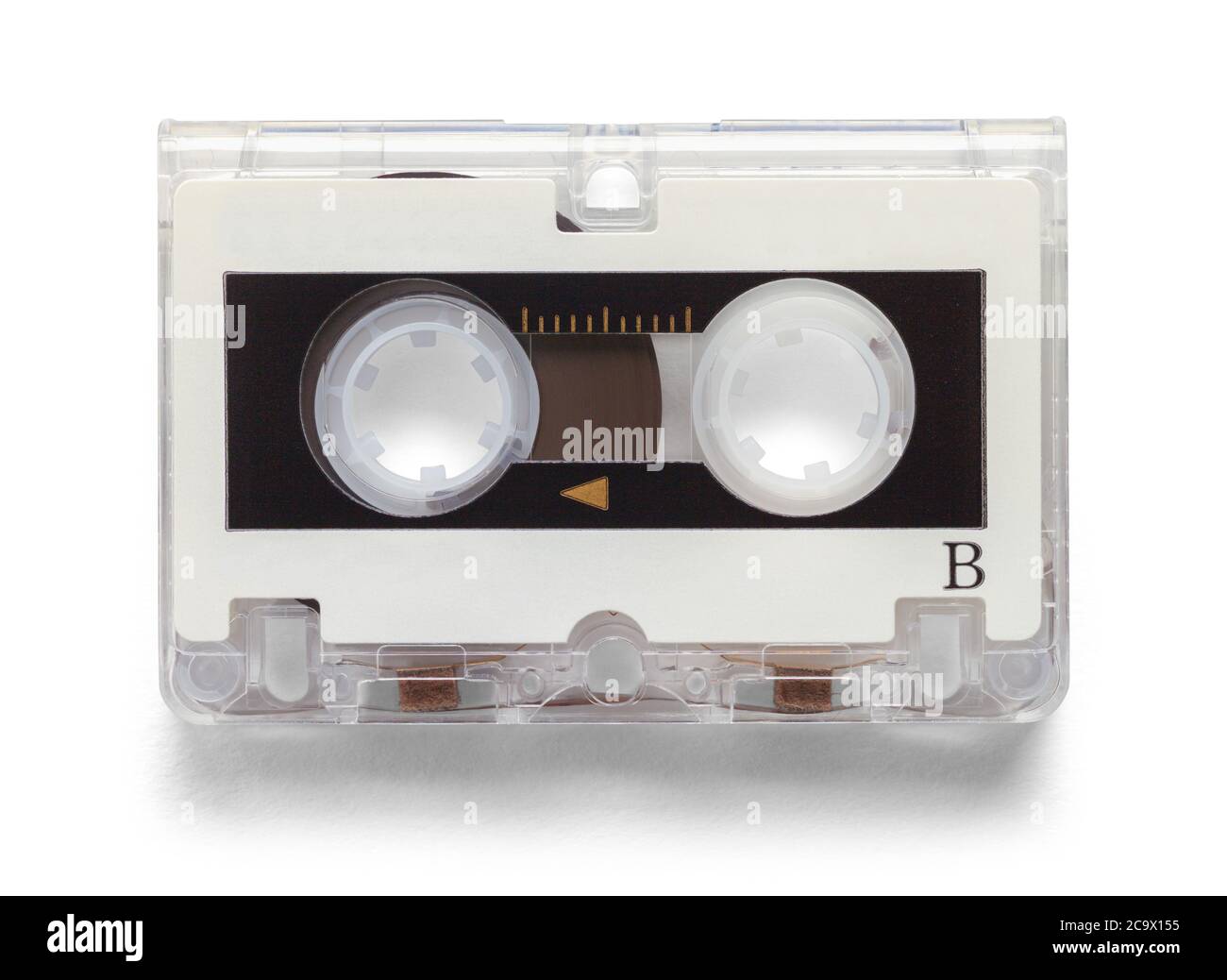Mini-Kassette isoliert auf weißem Hintergrund. Stockfoto
