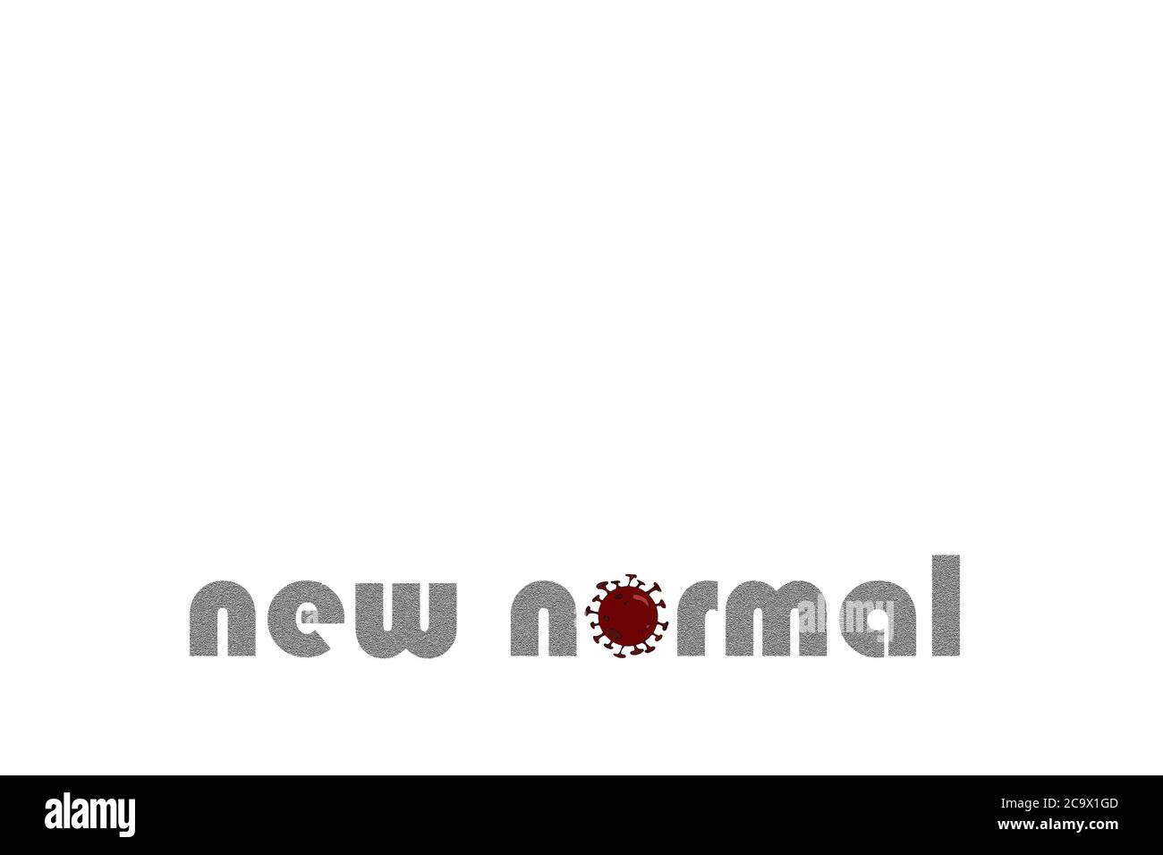 Grafik mit Fußzeilentext mit „New Normal“, Leerzeichen für Text, Kopie, Bild, Konzept für Coronavirus, COVID, ungewisse Zukunft, sich verändernde Welt Stockfoto