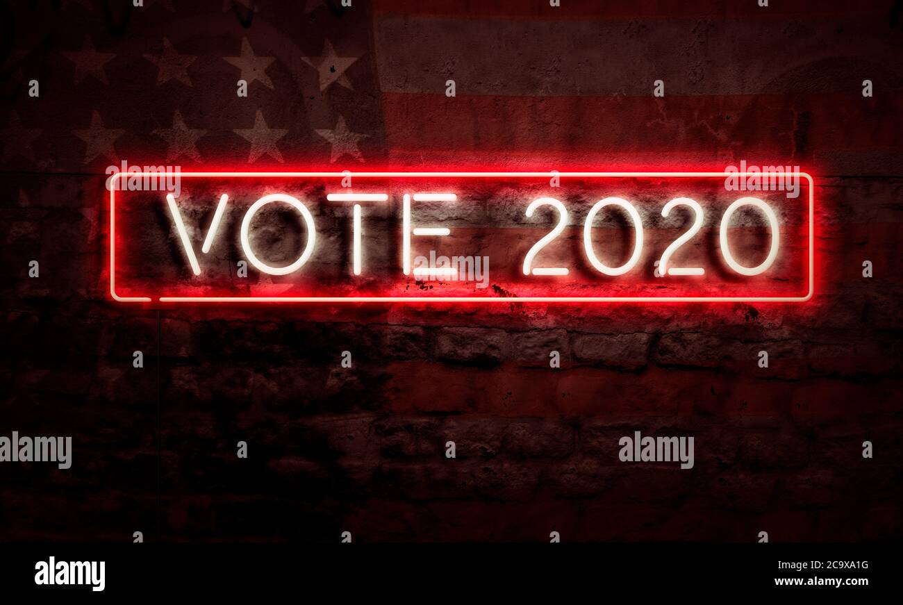 Präsidentschaftswahl Politische Grafik Neon Sign Vote 2020 Stockfoto