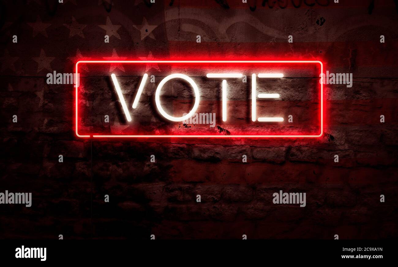 Präsidentenwahl Politische Grafik Neon Sign Vote Stockfoto