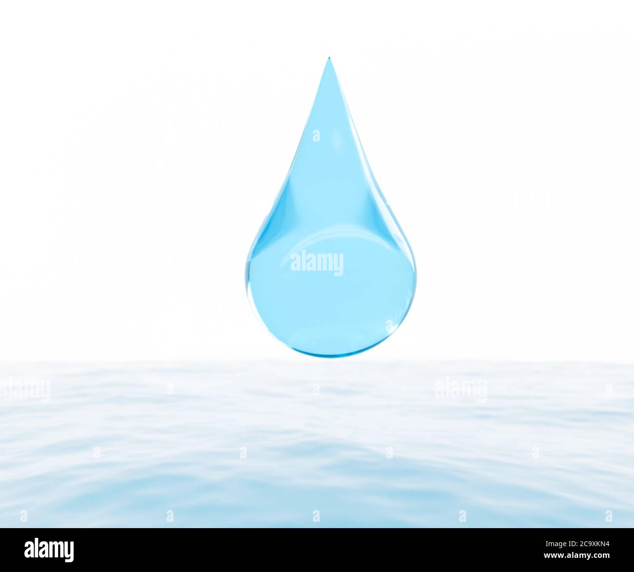Wassertropfen isoliert auf weißem Hintergrund fallen.3D-Abbildung. Stockfoto