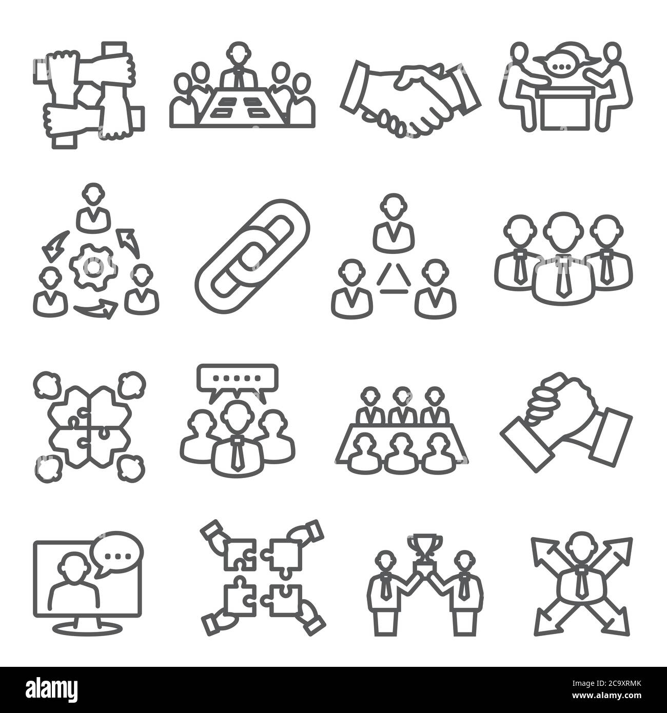 Symbole der Partnerschaftslinie auf weißem Hintergrund Stock Vektor