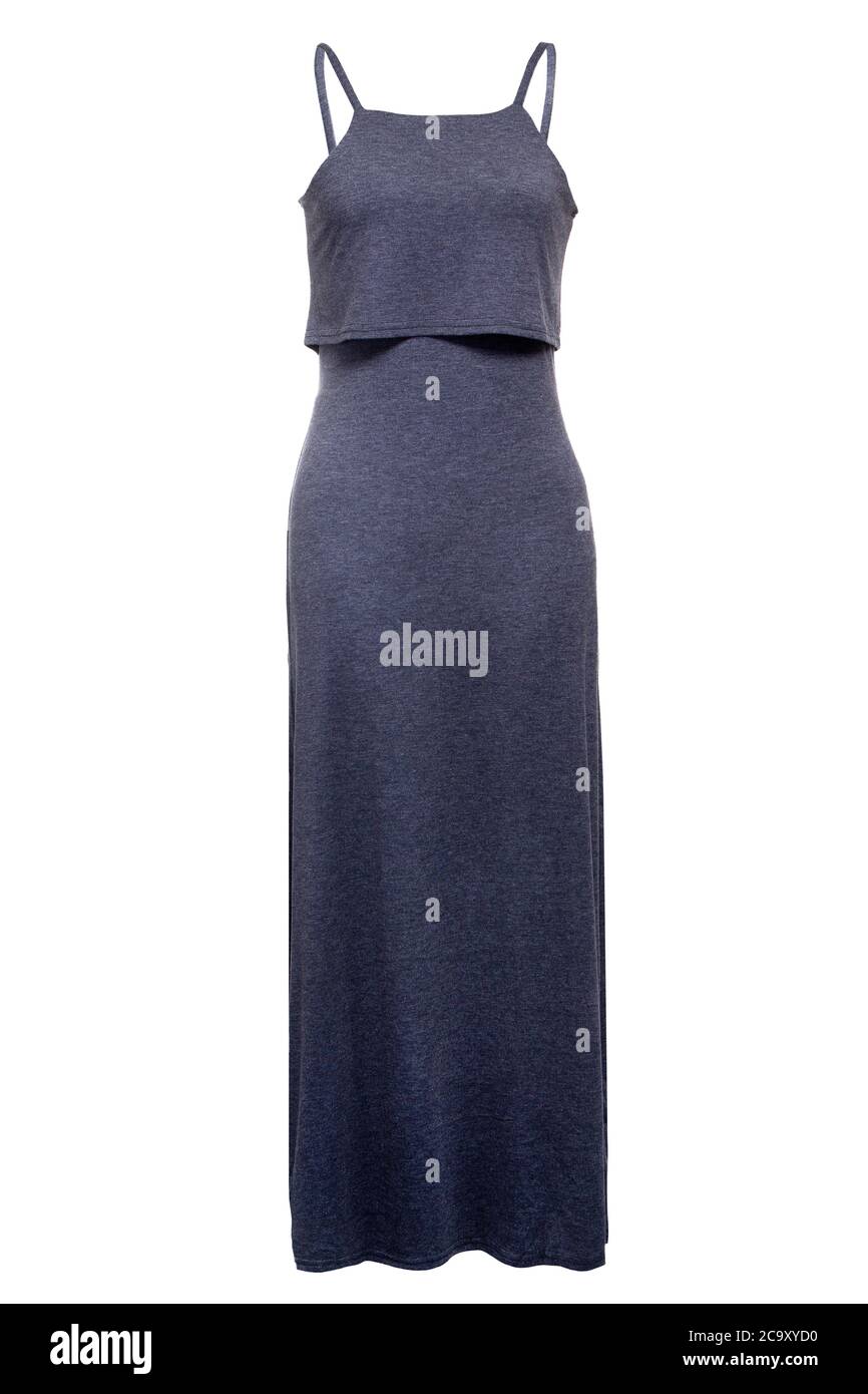 Langes, Blaues Ärmelloses Sommerkleid Stockfoto