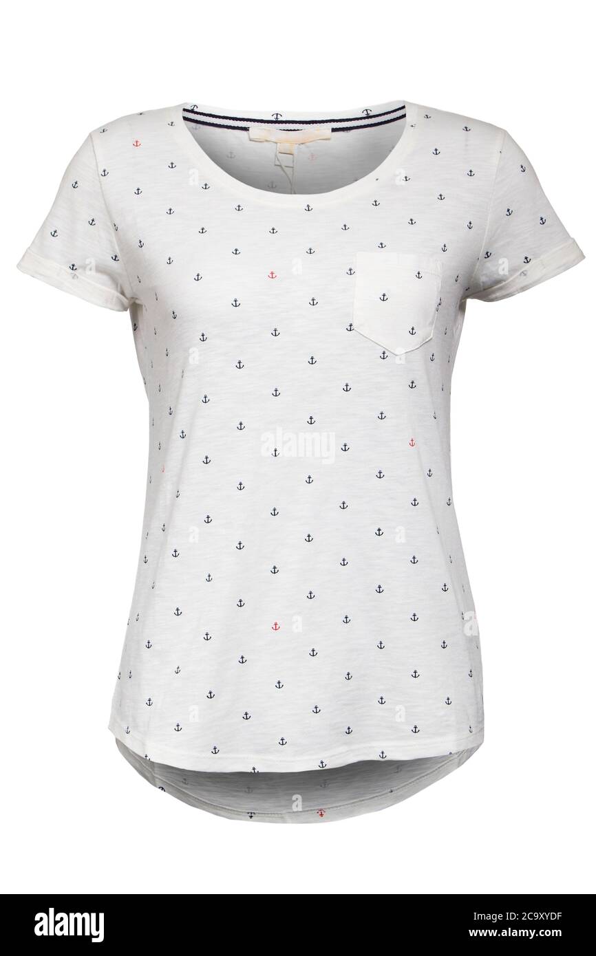 Weibliches weißes T-Shirt mit Muster Stockfoto