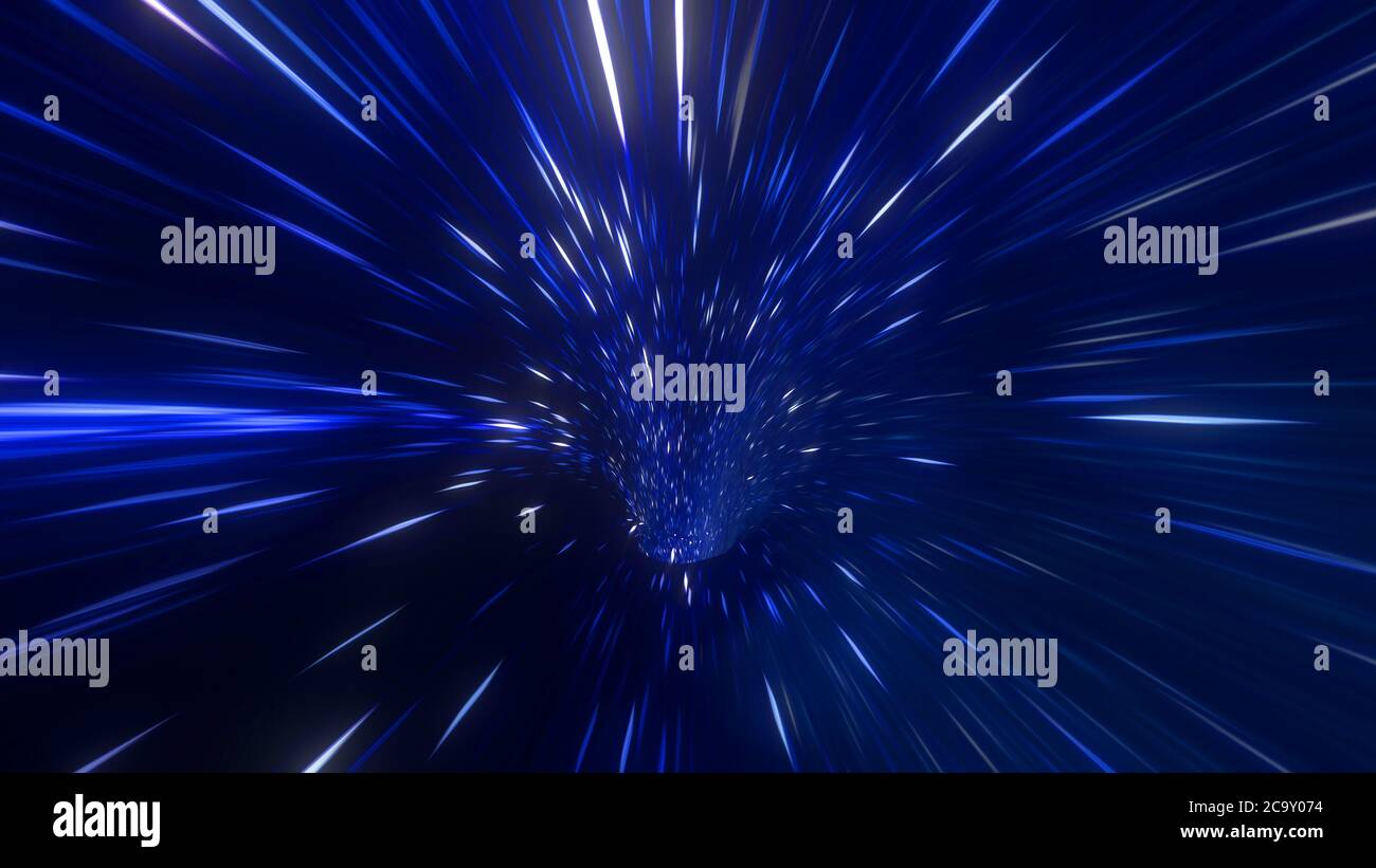 Wurmloch gerade durch Zeit und Raum, Warp geradeaus durch diese Science-Fiction. Abstrakter Sprung im Raum im Hyperraum unter Sternen. Daten tun Stockfoto