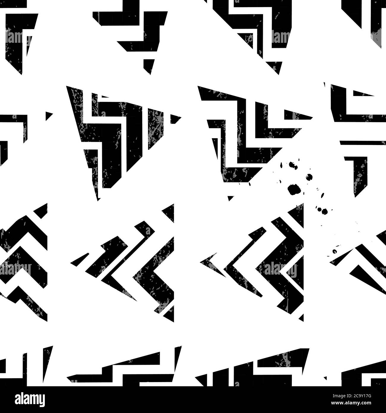 Nahtloses Hintergrundmuster, mit Dreiecken und Streifen, schwarz und weiß Stock Vektor