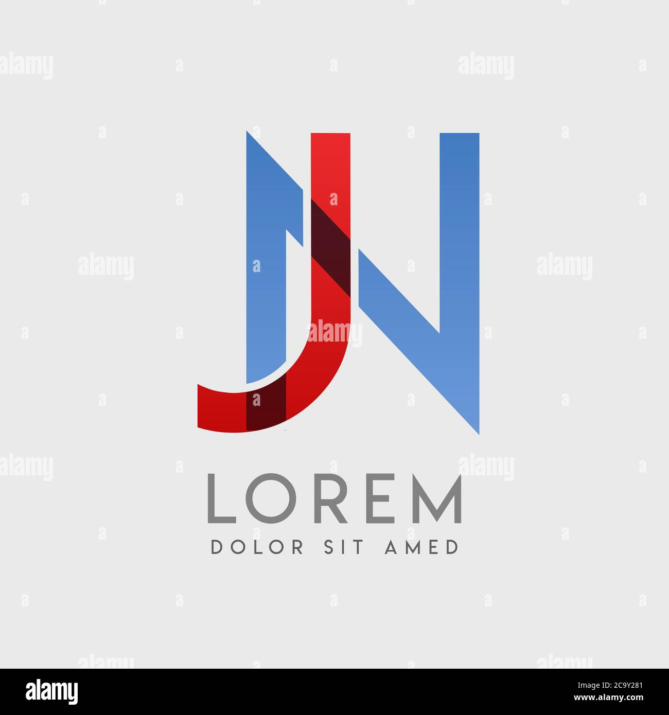 JN-Logo-Buchstaben mit blauen und roten Abstufungen Stock Vektor