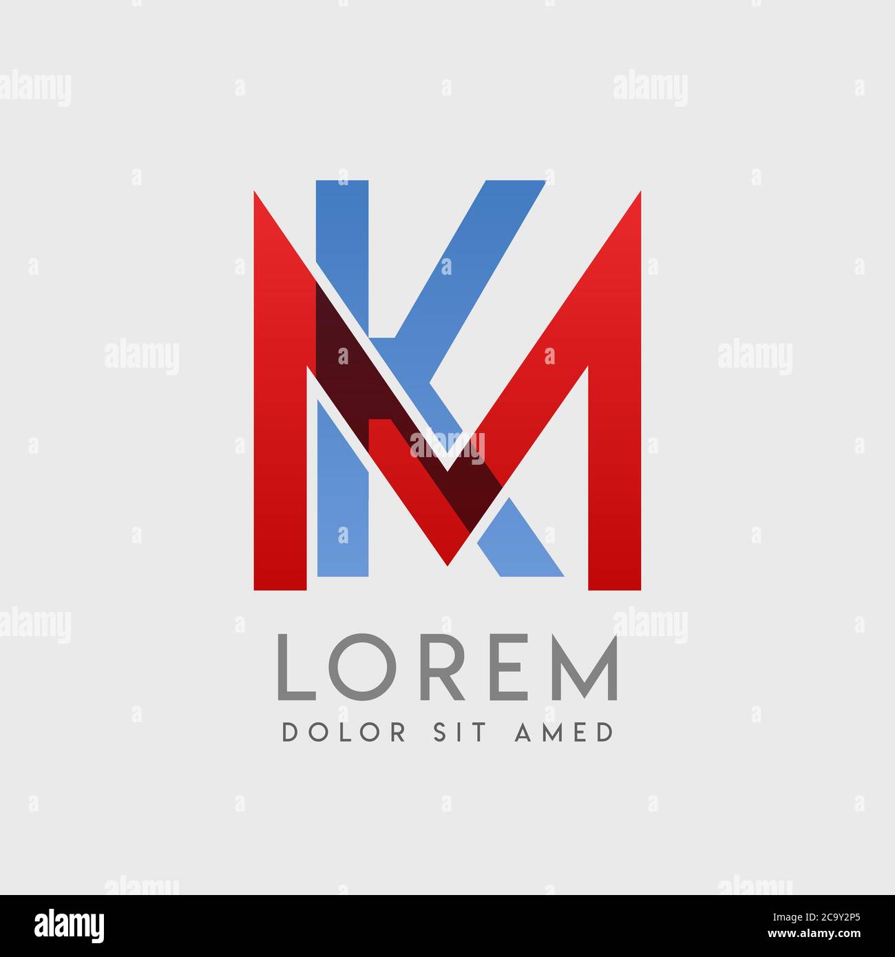 MK-Logo-Buchstaben mit blauen und roten Abstufungen Stock Vektor