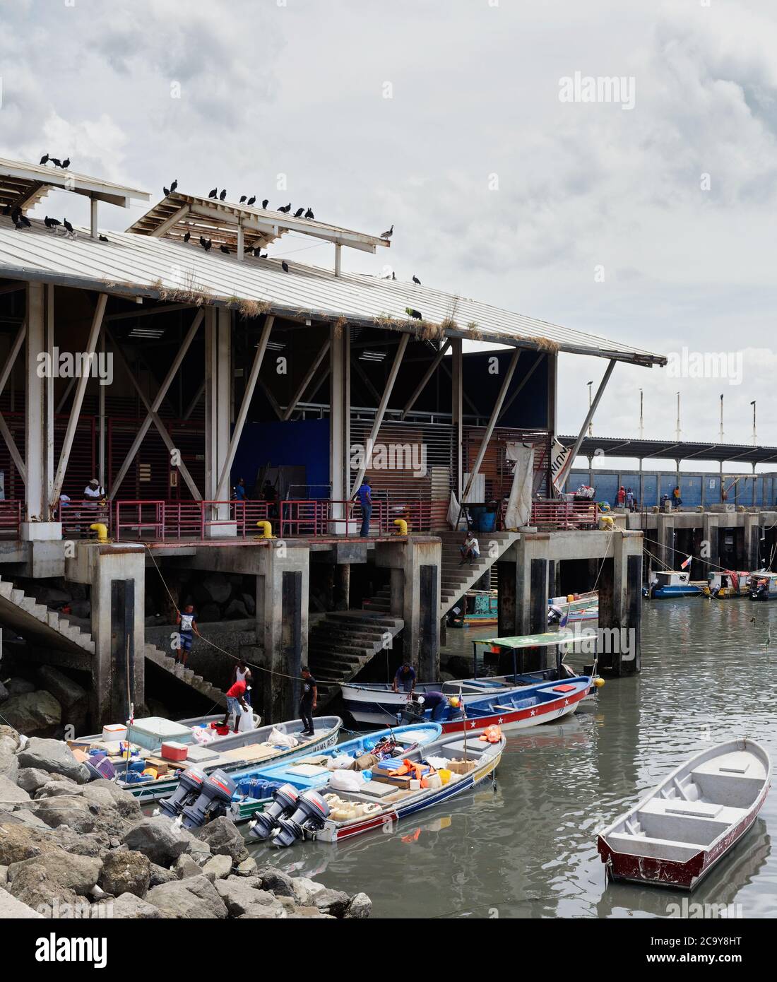 Fischmarkt Ladefläche von Booten, Panama City, Panama, Mittelamerika Stockfoto